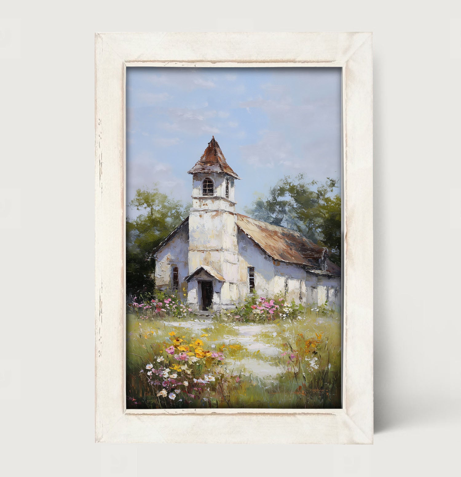 Country Church with Wildflowers - Framed Art