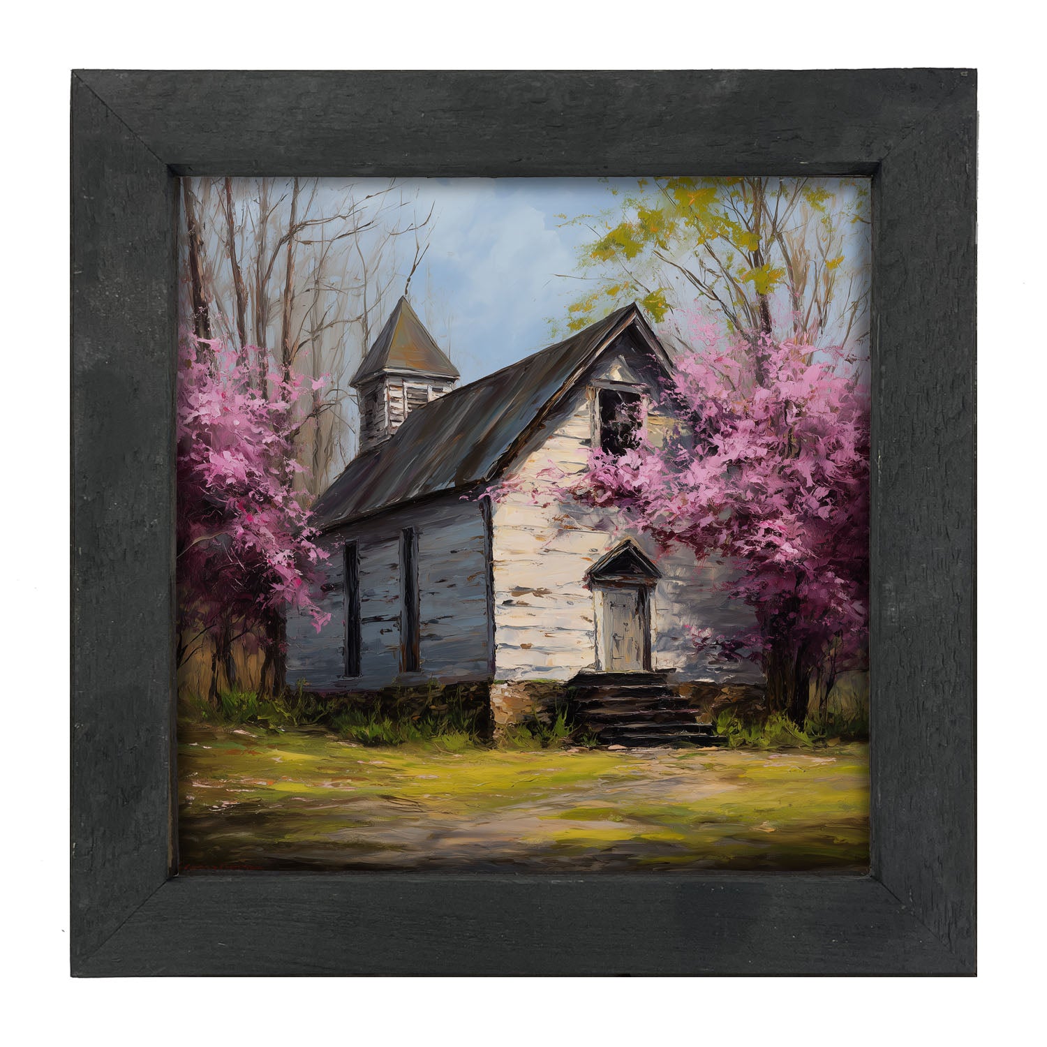 Country Church with Purple Flowering Tree - Framed Art