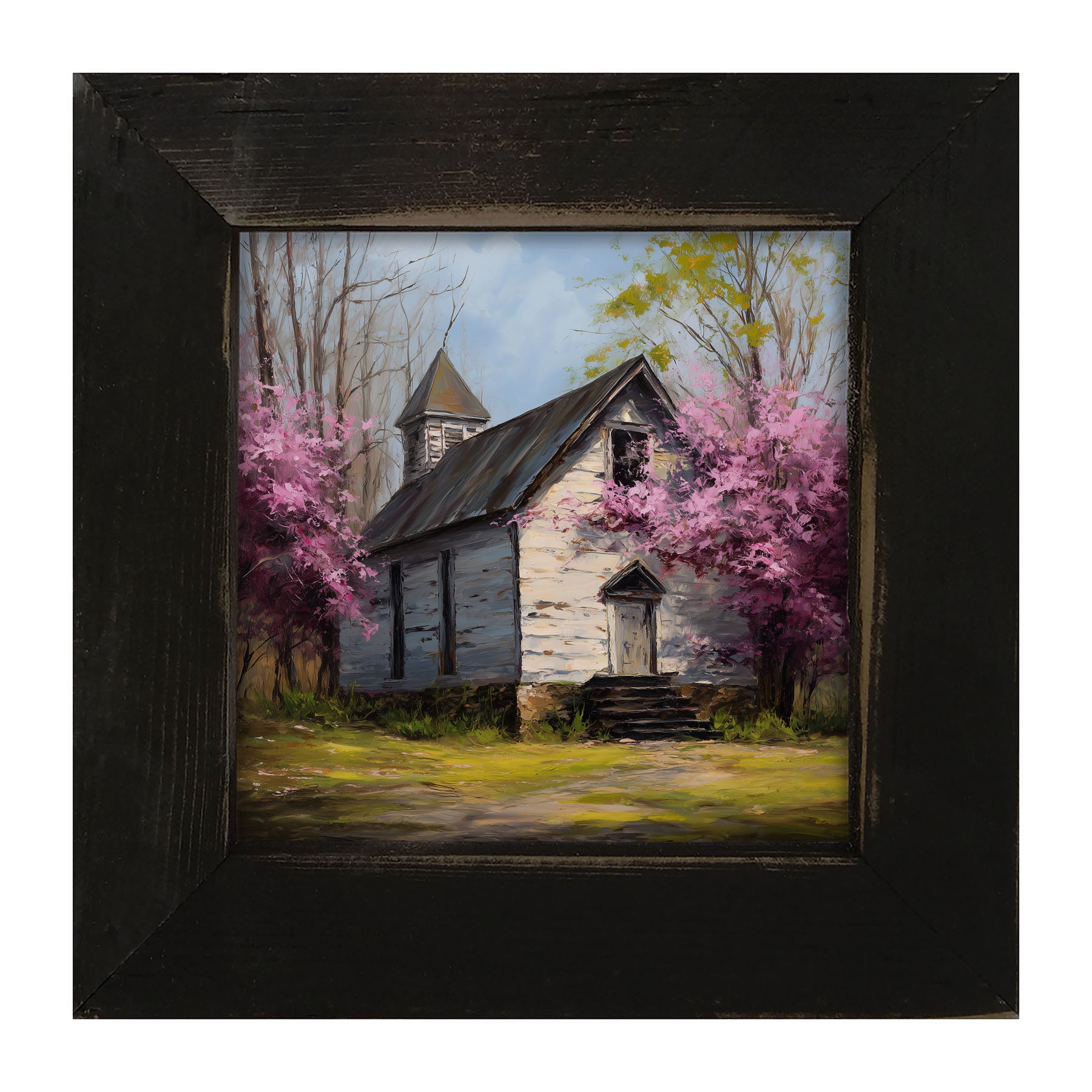 Country Church with Purple Flowering Tree - Framed Art
