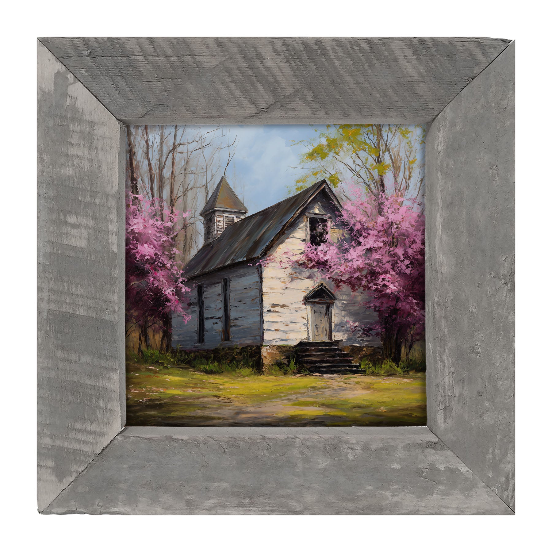 Country Church with Purple Flowering Tree - Framed Art