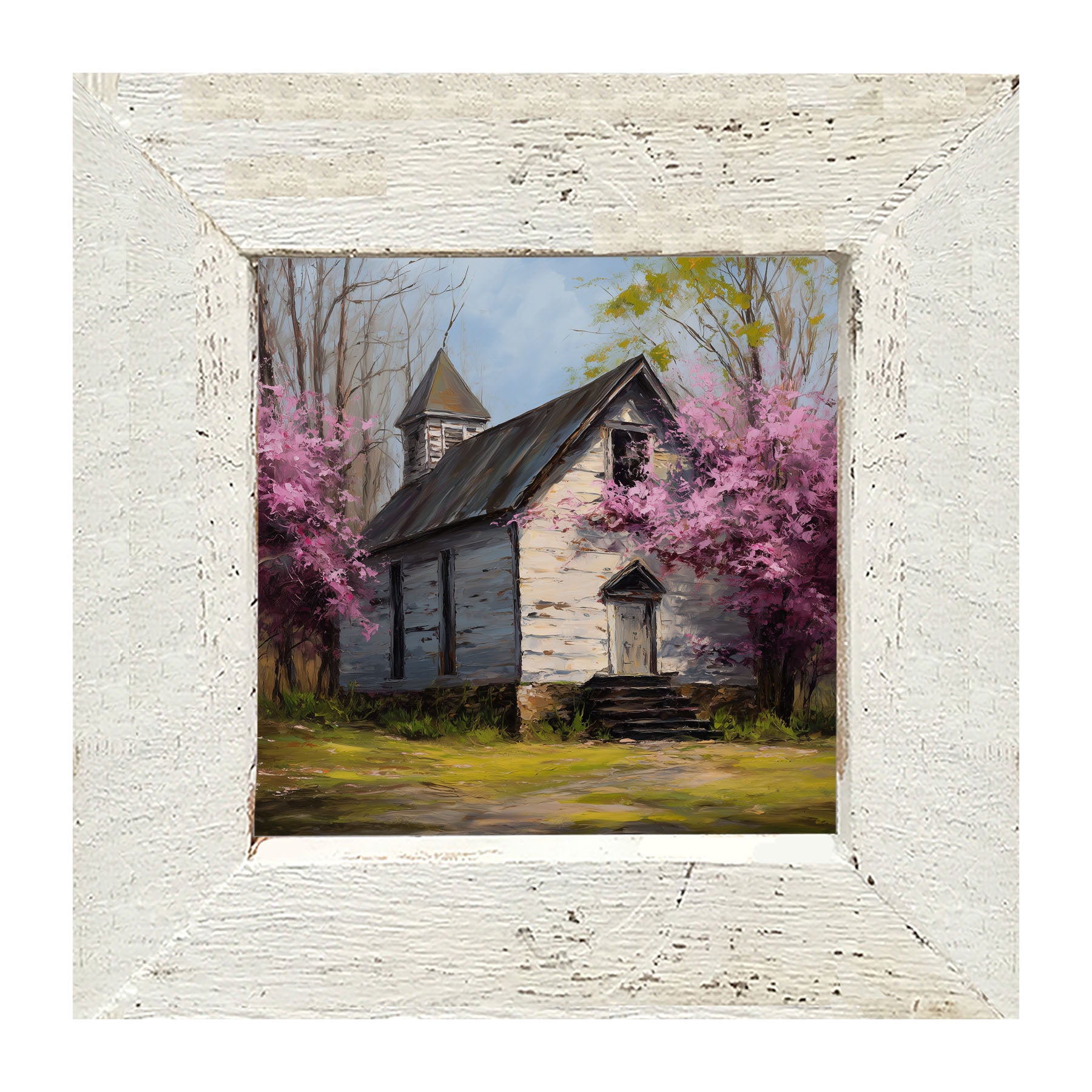 Country Church with Purple Flowering Tree - Framed Art