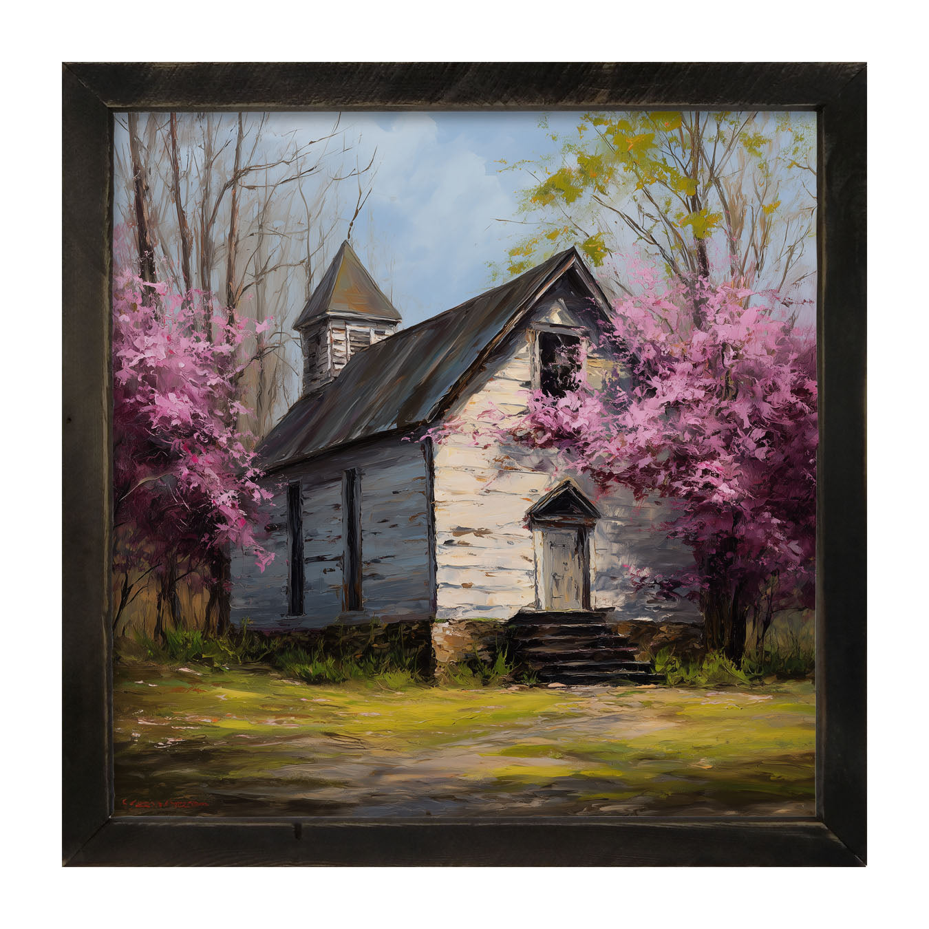 Country Church with Purple Flowering Tree - Framed Art