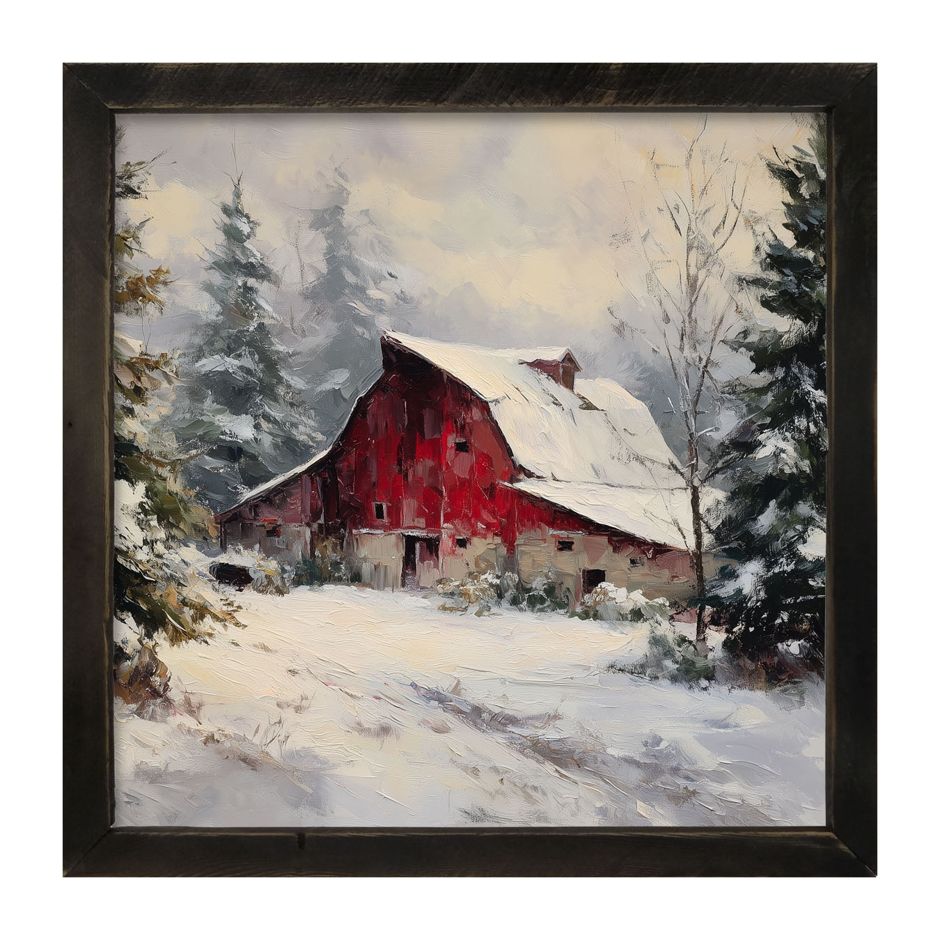 Red Country Barn in Winter - Framed Art