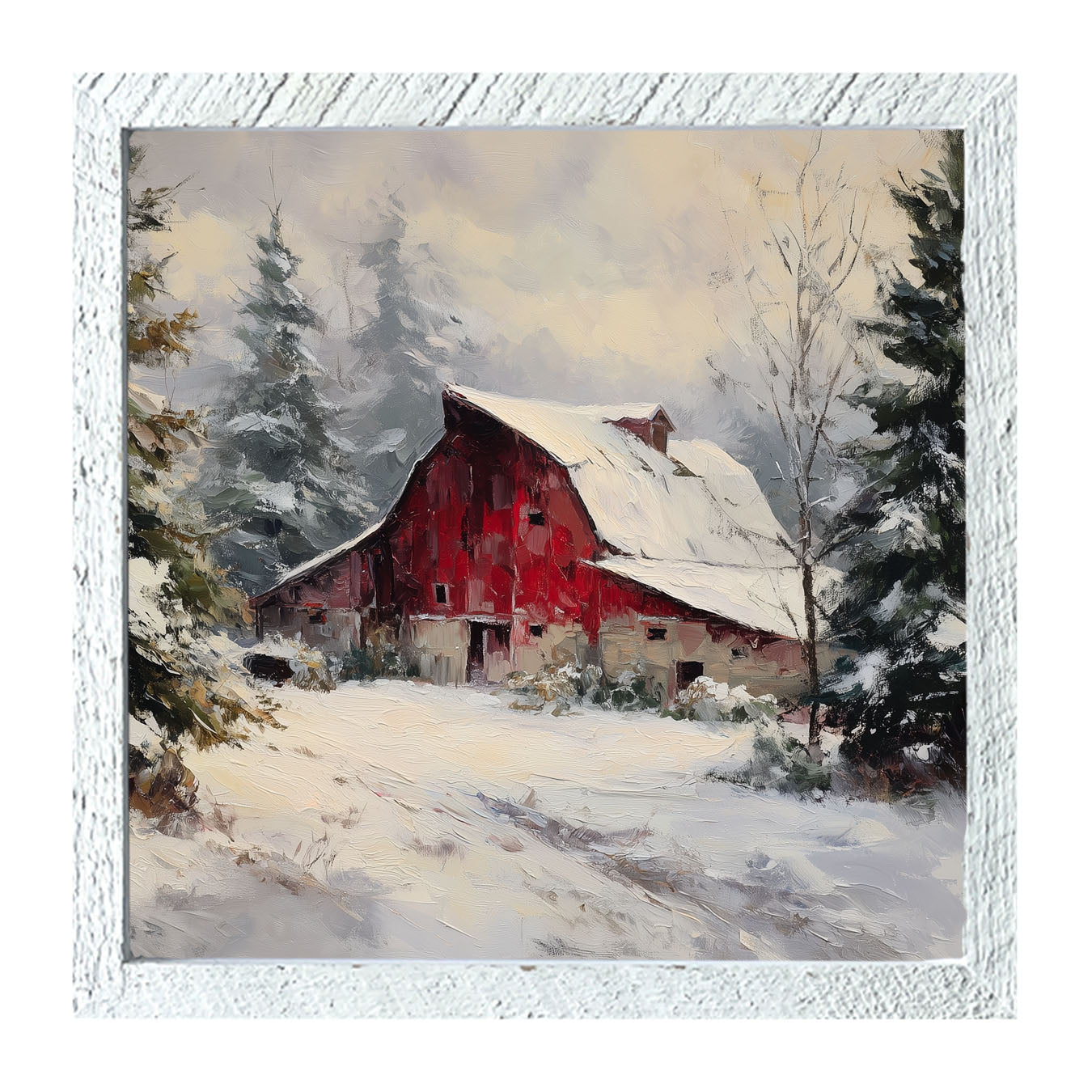 Red Country Barn in Winter - Framed Art