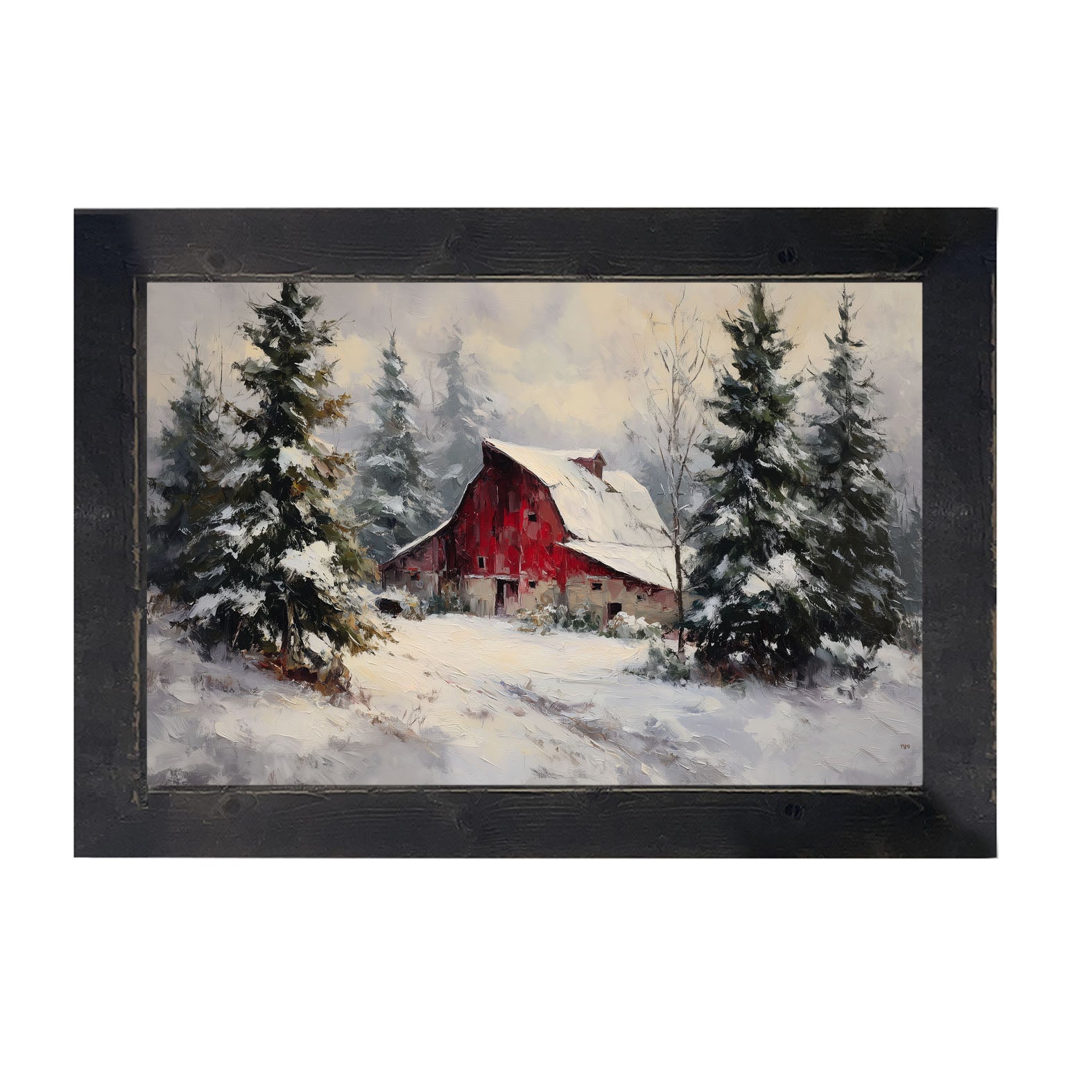 Red Country Barn in Winter - Framed Art