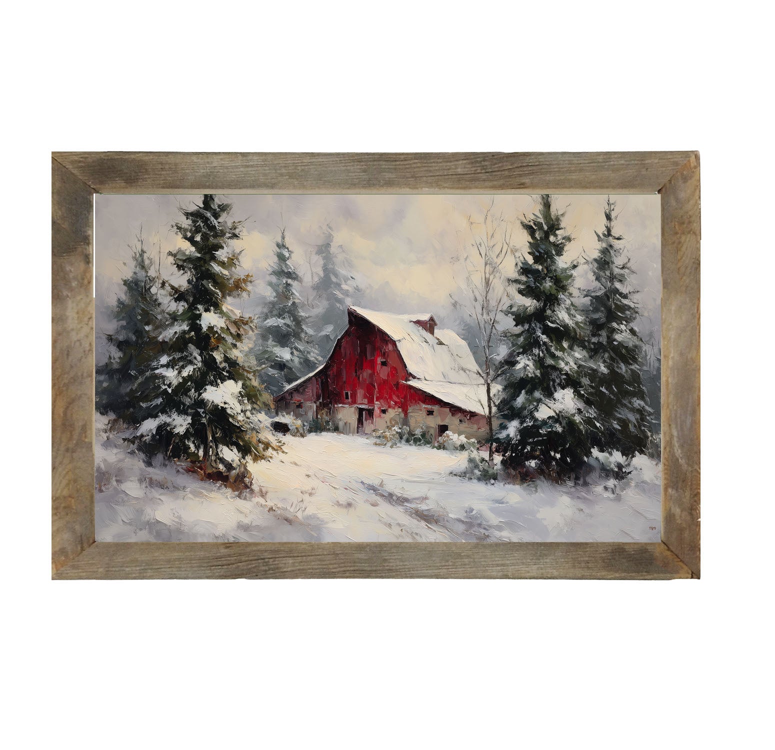 Red Country Barn in Winter - Framed Art