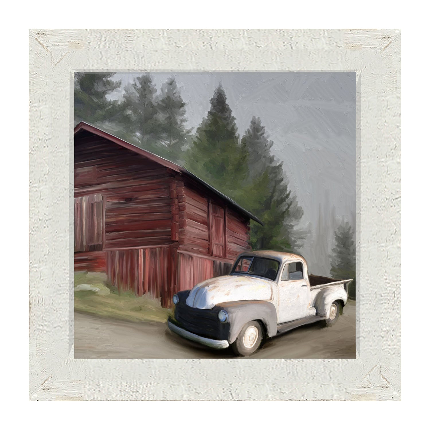 White Chevy and barn - Framed art