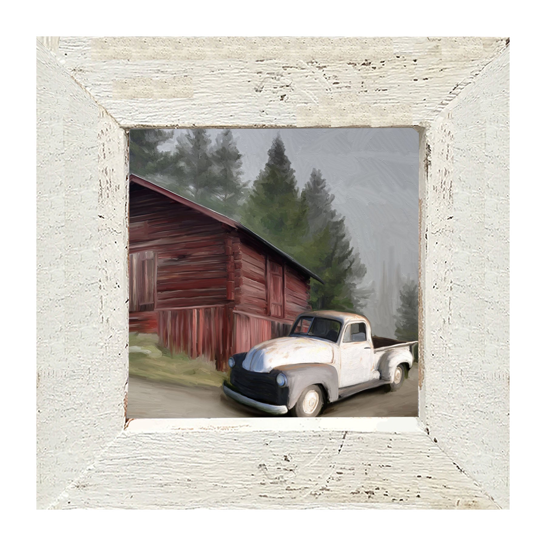 White Chevy and barn - Framed art