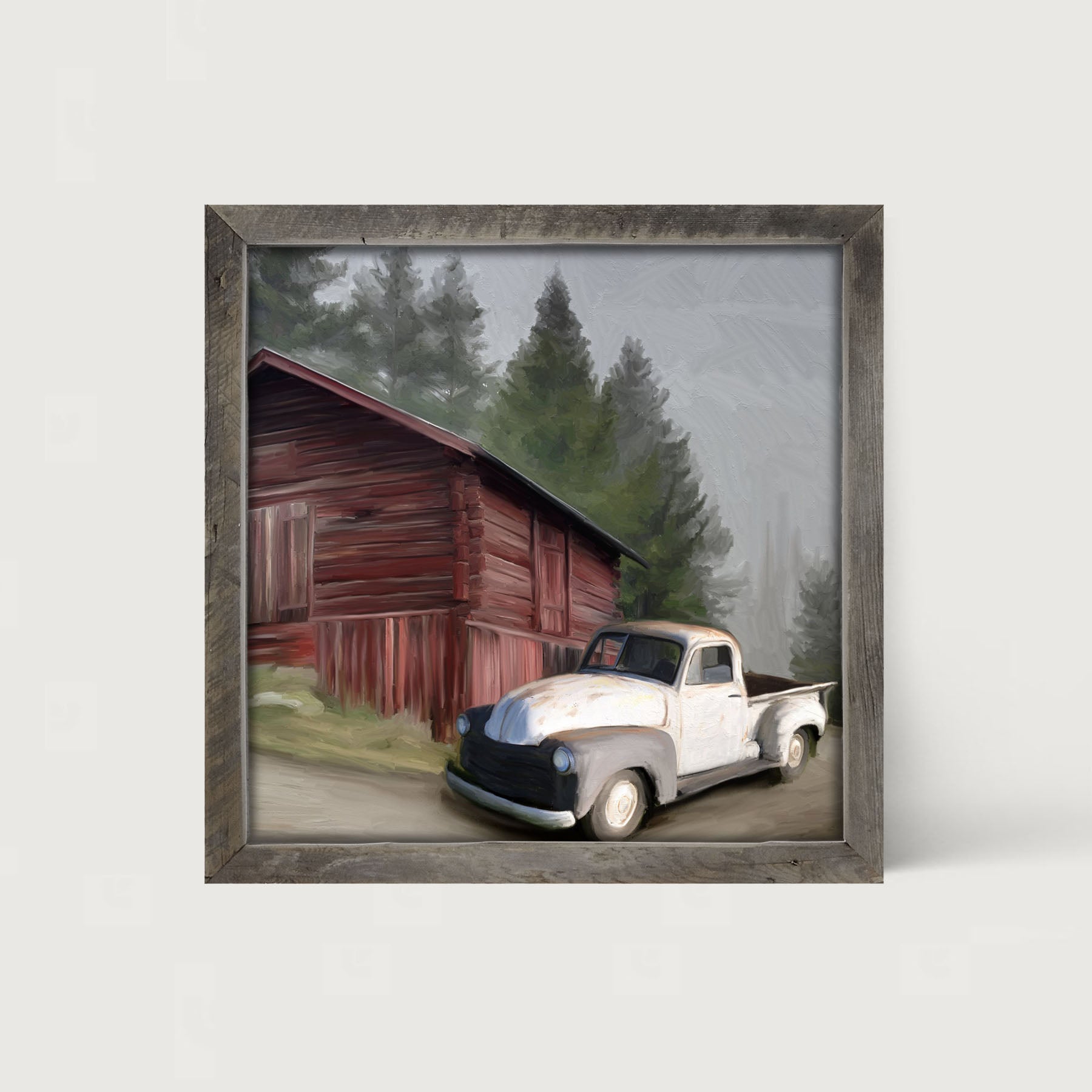 White Chevy and barn - Framed art