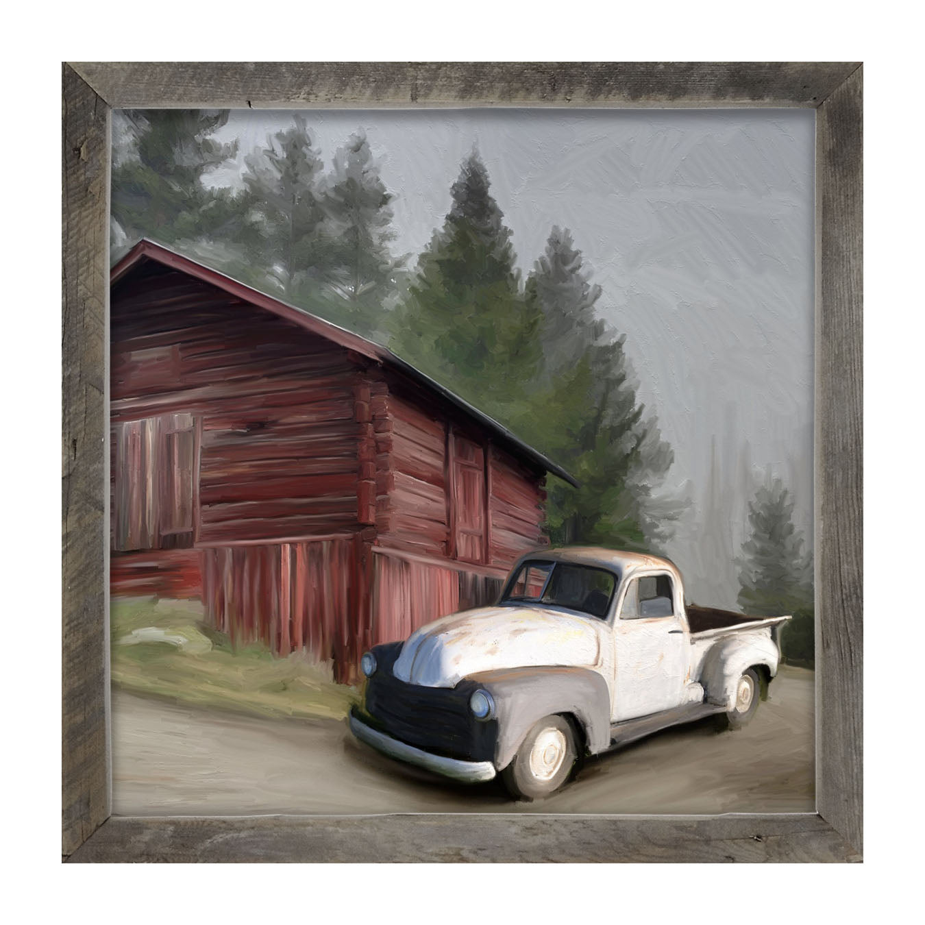 White Chevy and barn - Framed art