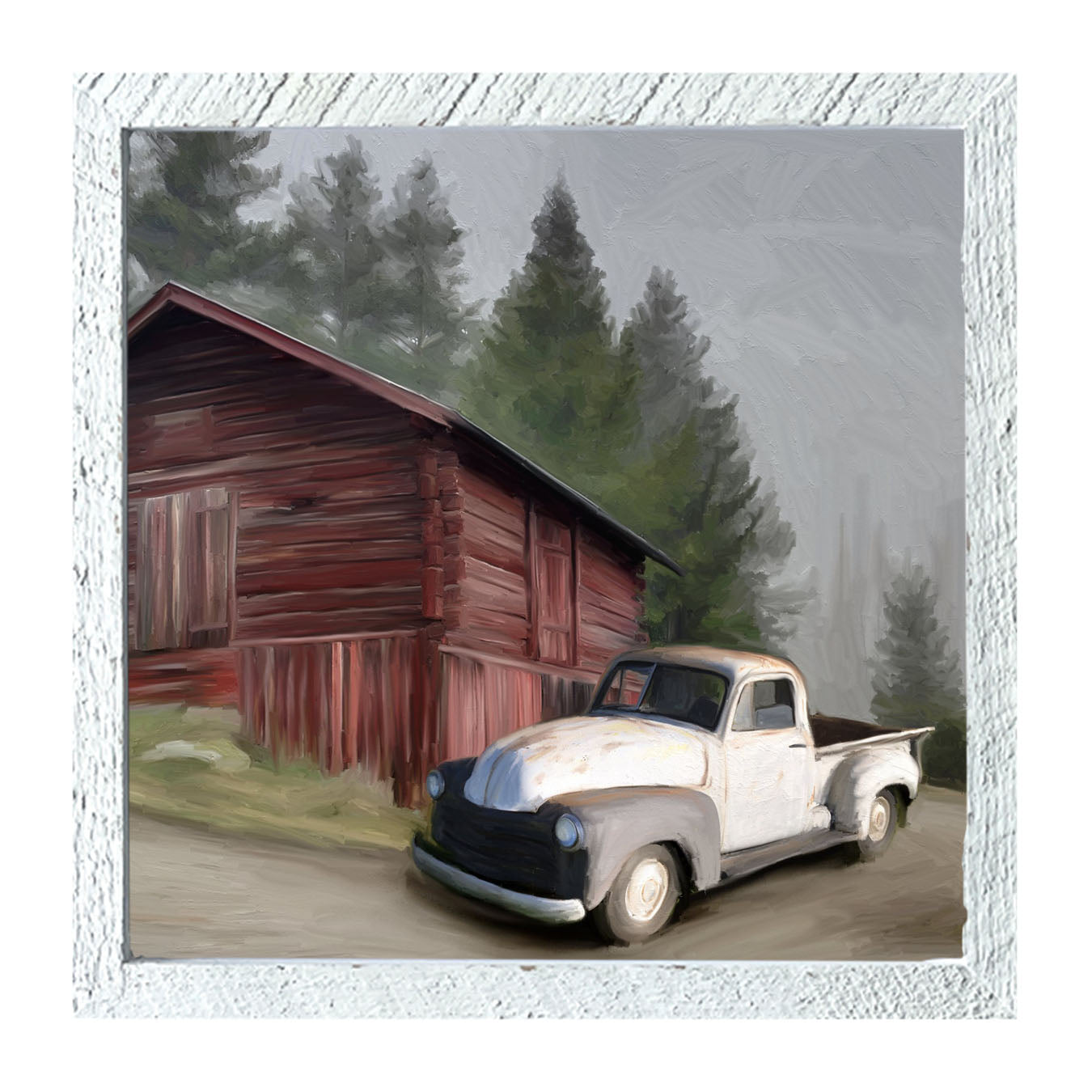 White Chevy and barn - Framed art