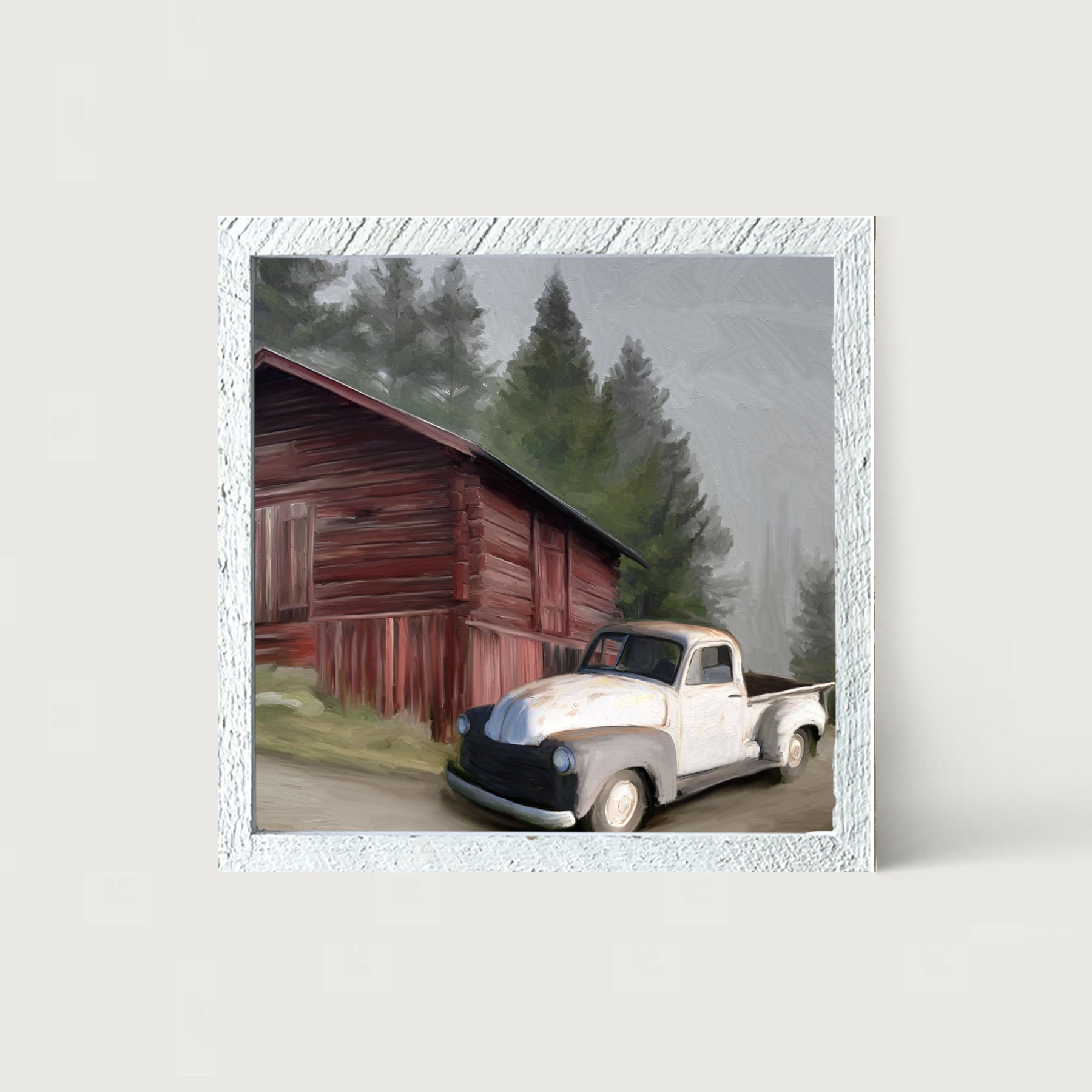 White Chevy and barn - Framed art