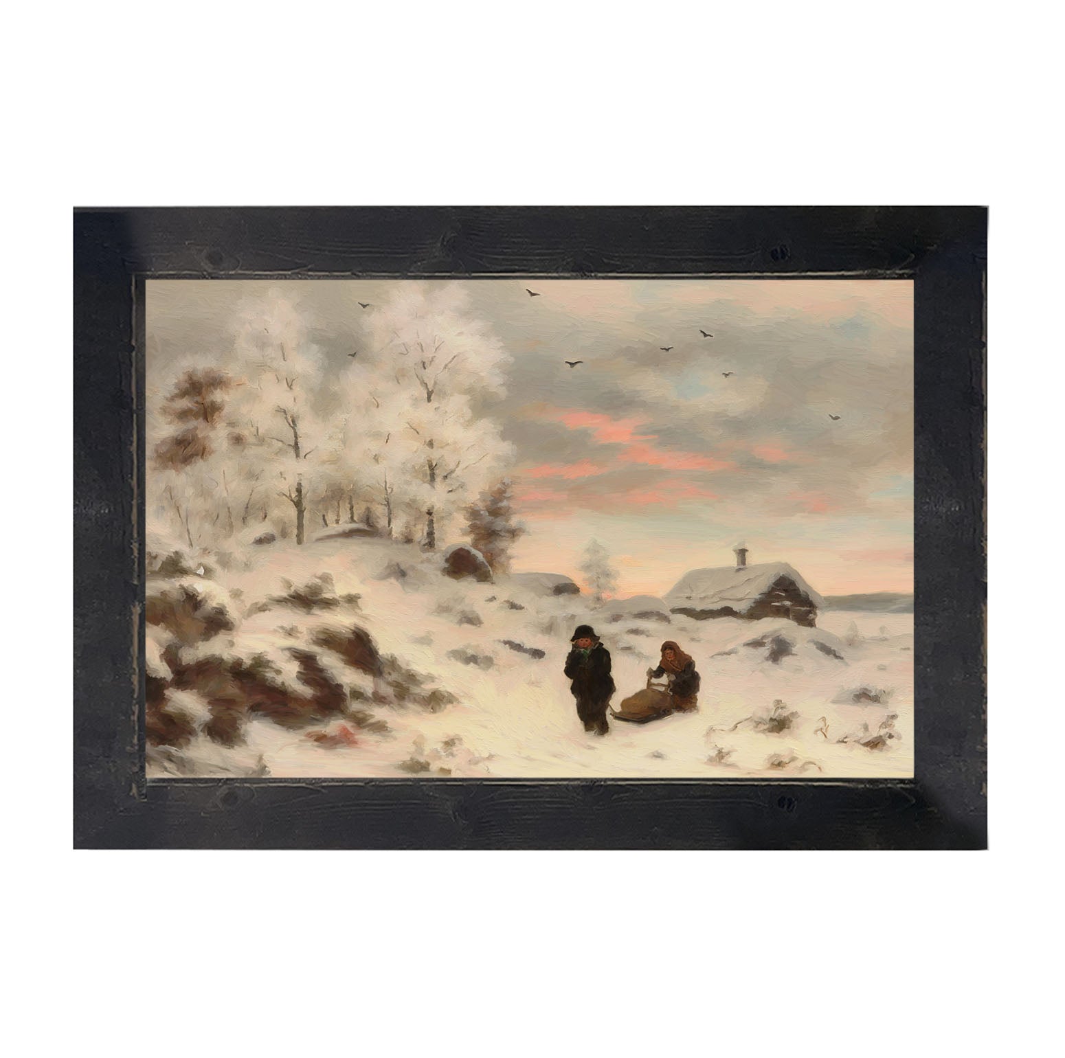 Kids in winter sleigh - Framed art