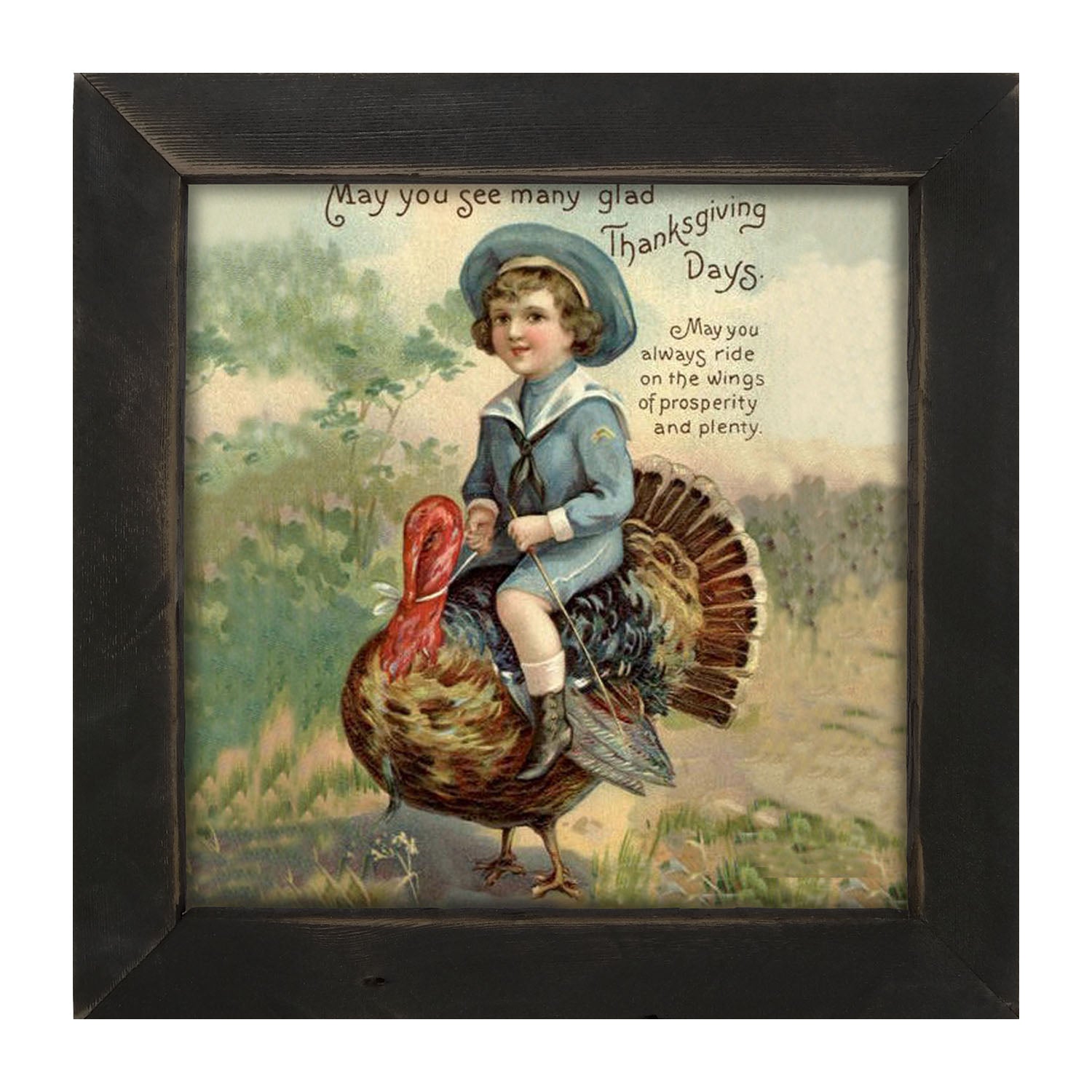 Boy Riding Turkey - Framed art