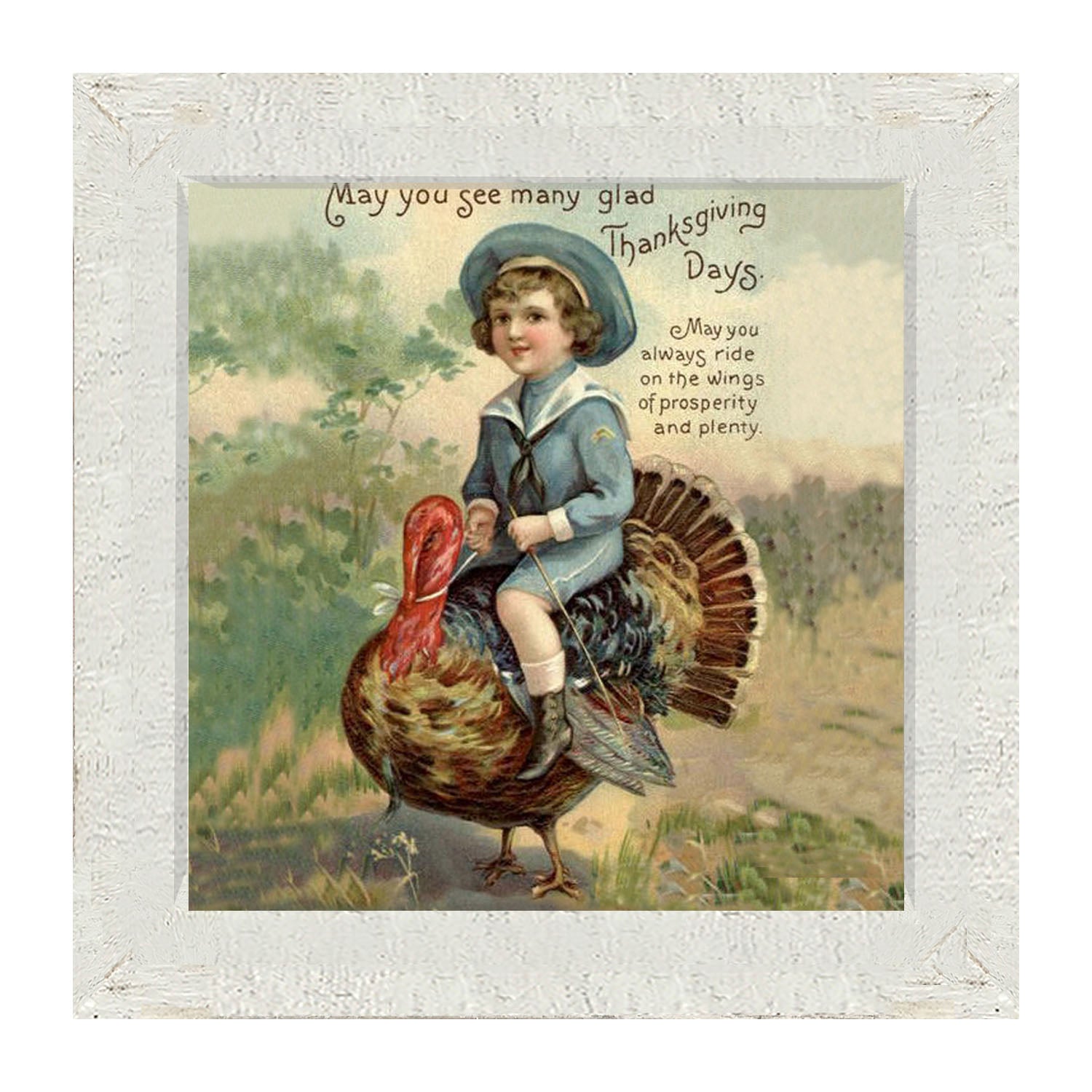 Boy Riding Turkey - Framed art