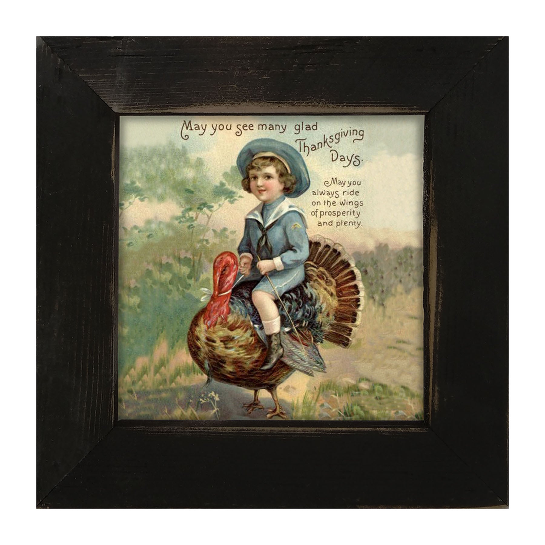 Boy Riding Turkey - Framed art