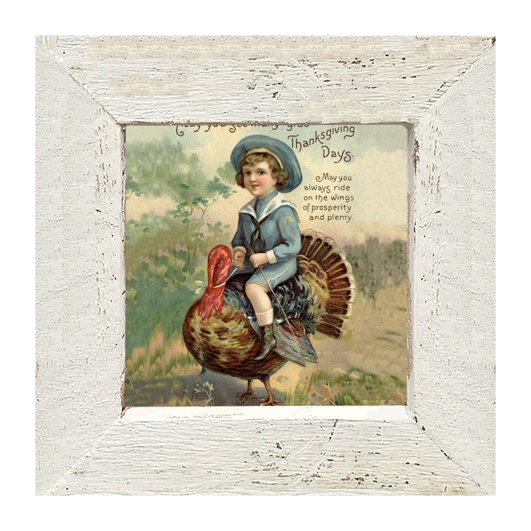 Boy Riding Turkey - Framed art
