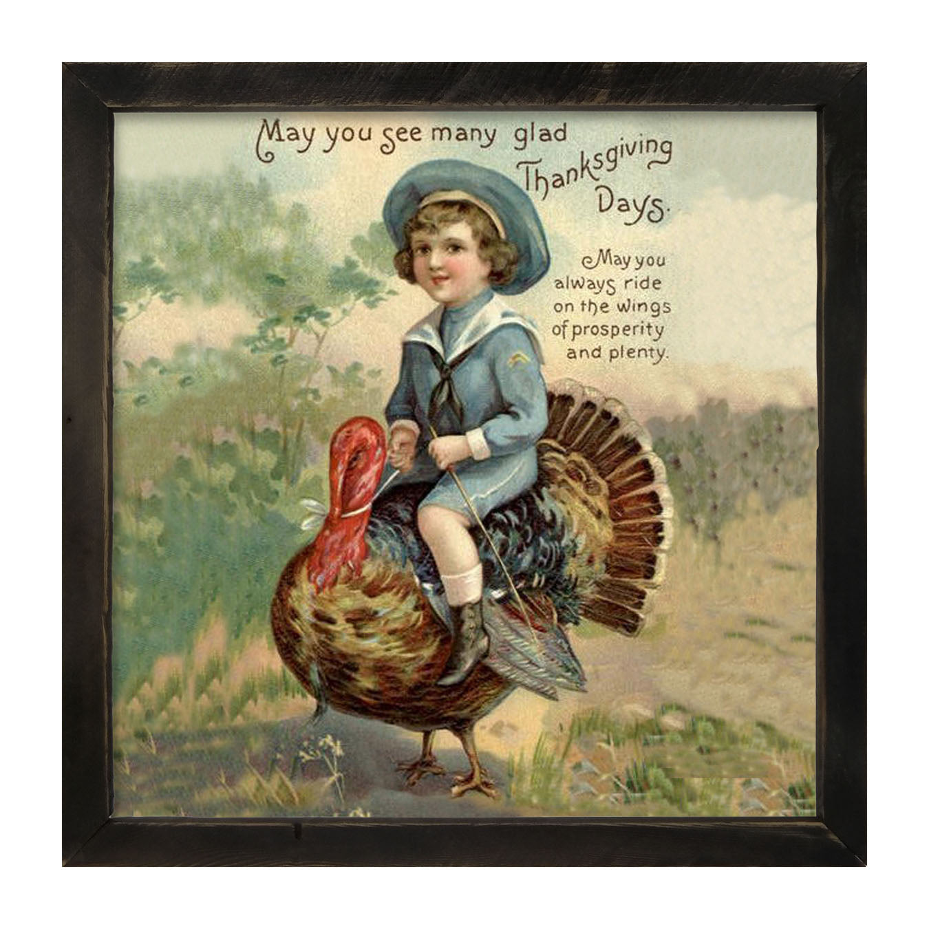 Boy Riding Turkey - Framed art
