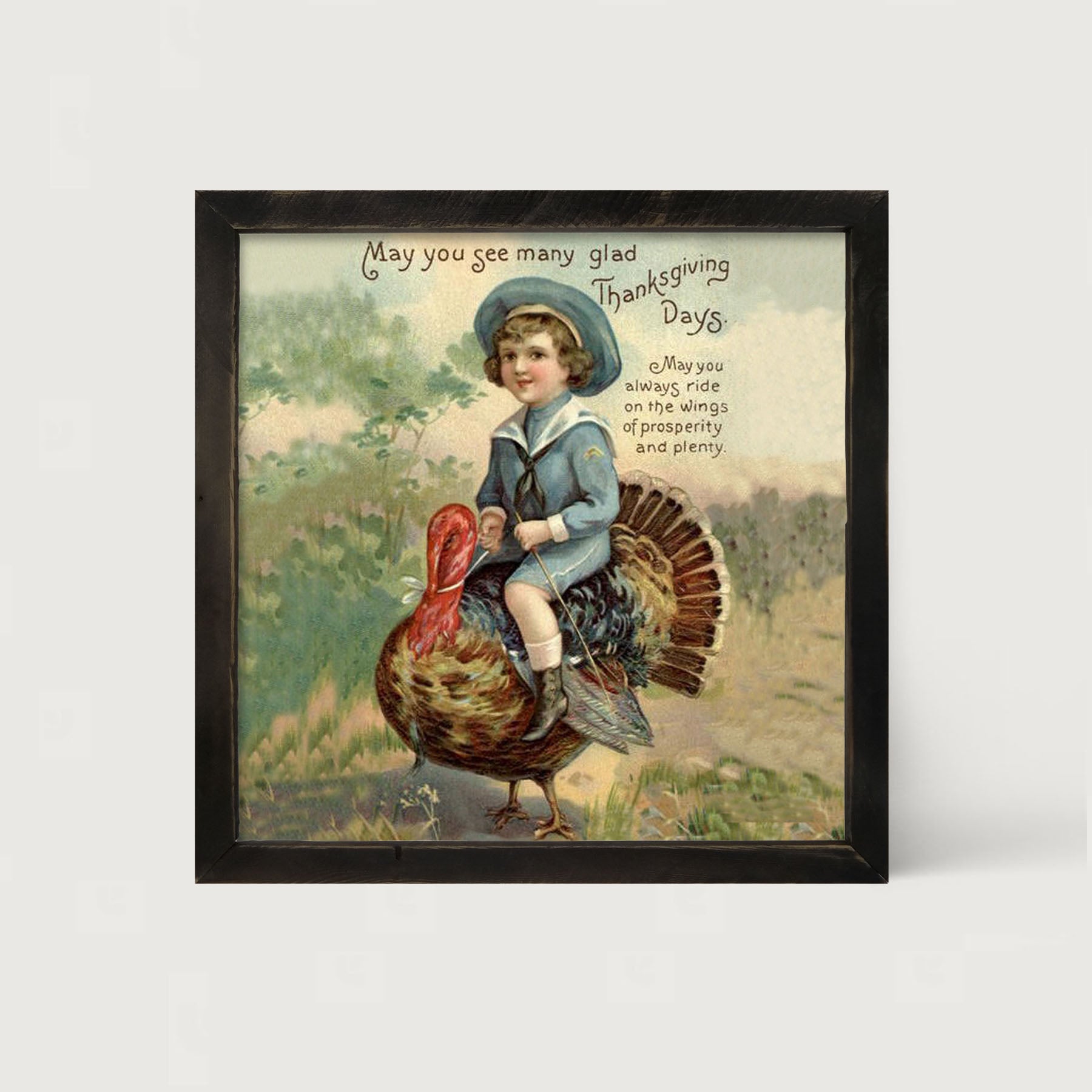 Boy Riding Turkey - Framed art