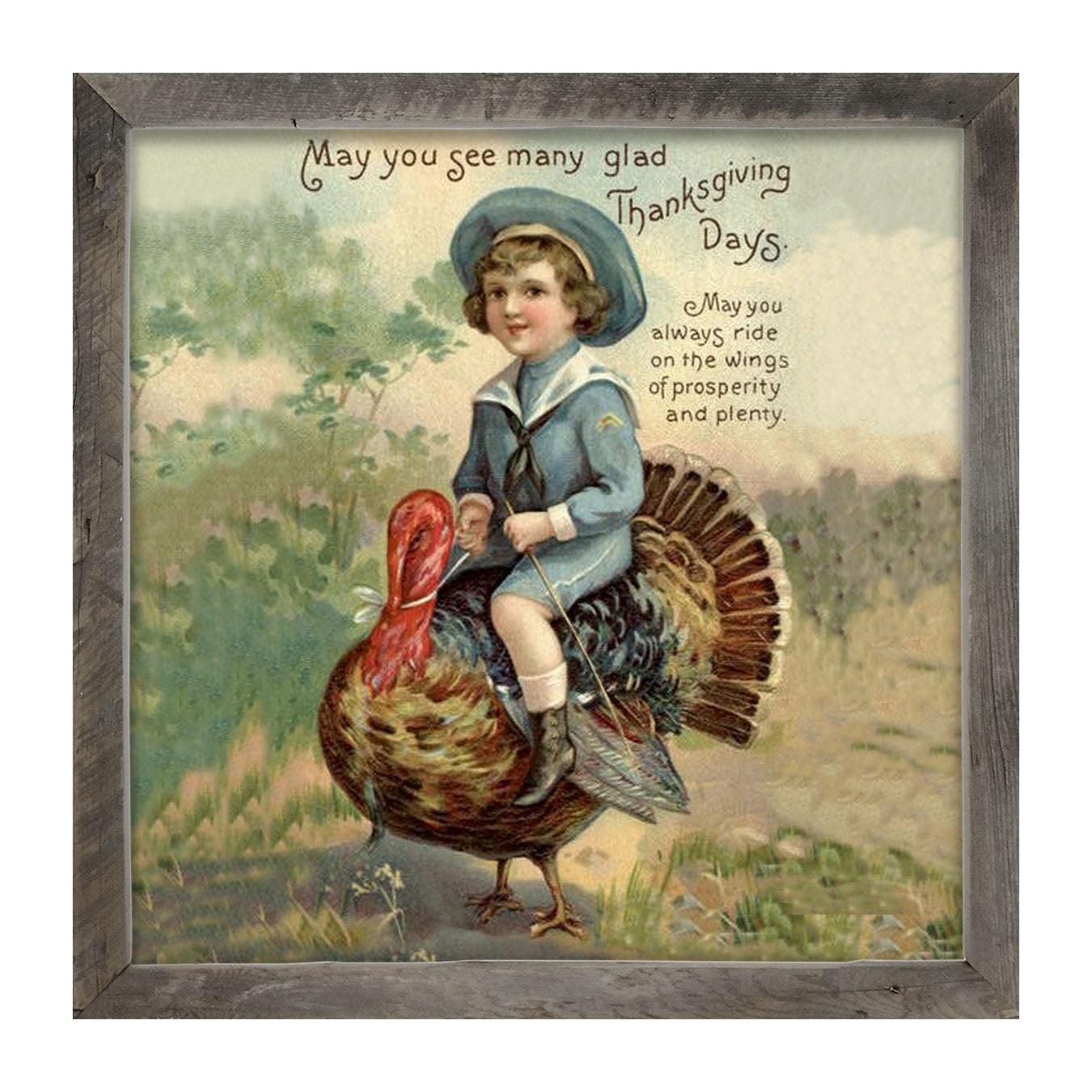 Boy Riding Turkey - Framed art