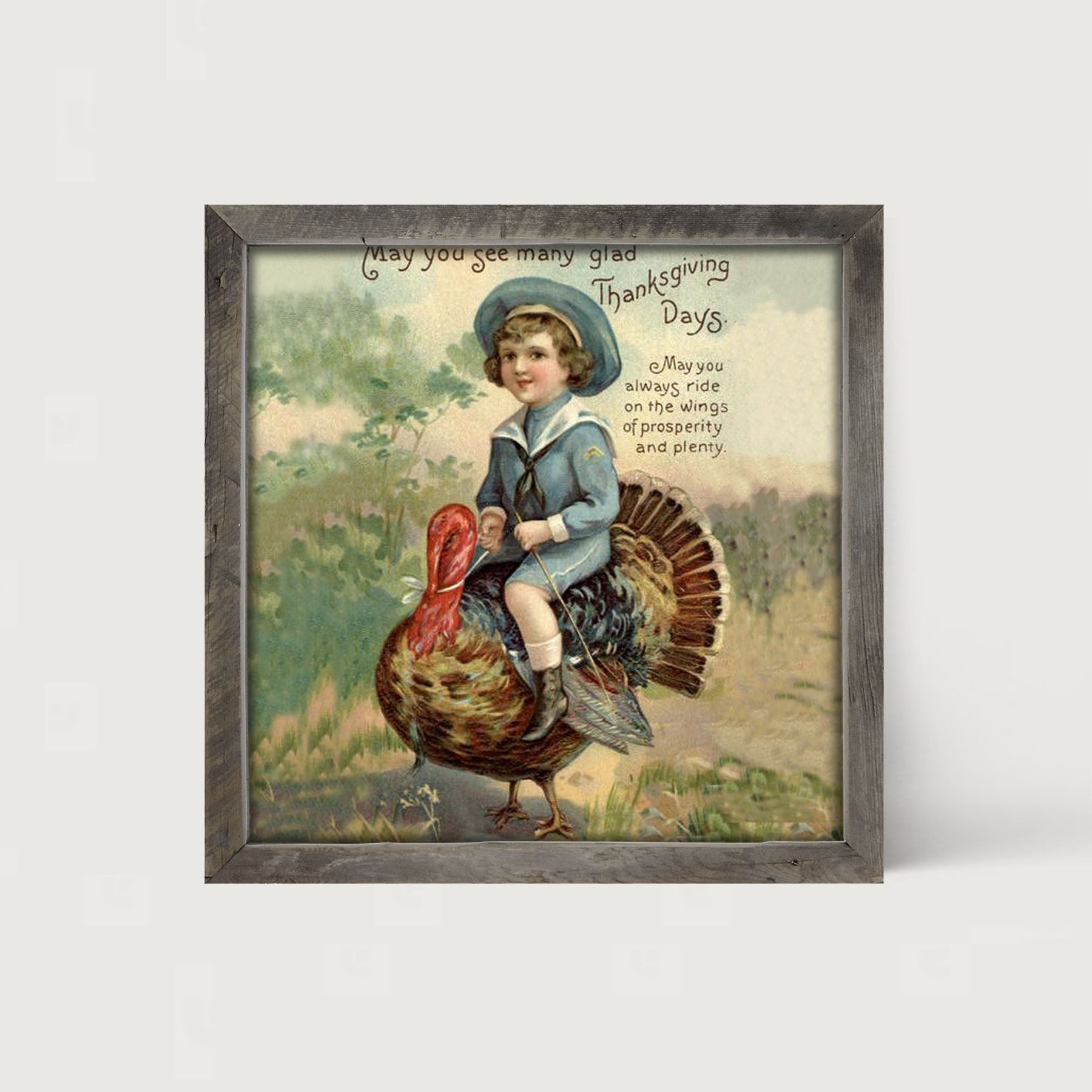 Boy Riding Turkey - Framed art