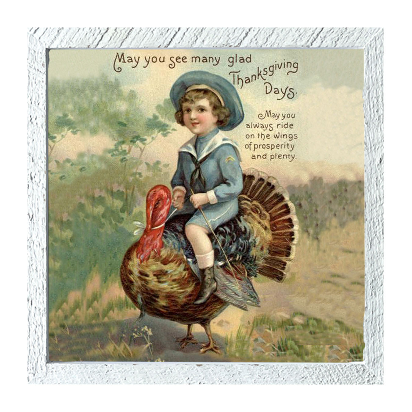 Boy Riding Turkey - Framed art