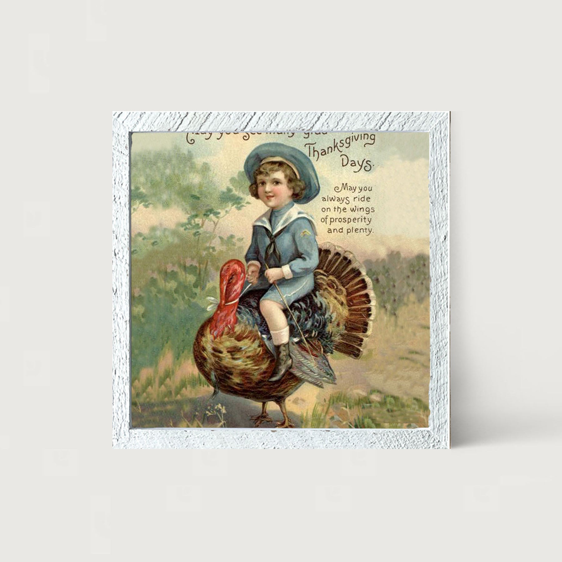 Boy Riding Turkey - Framed art