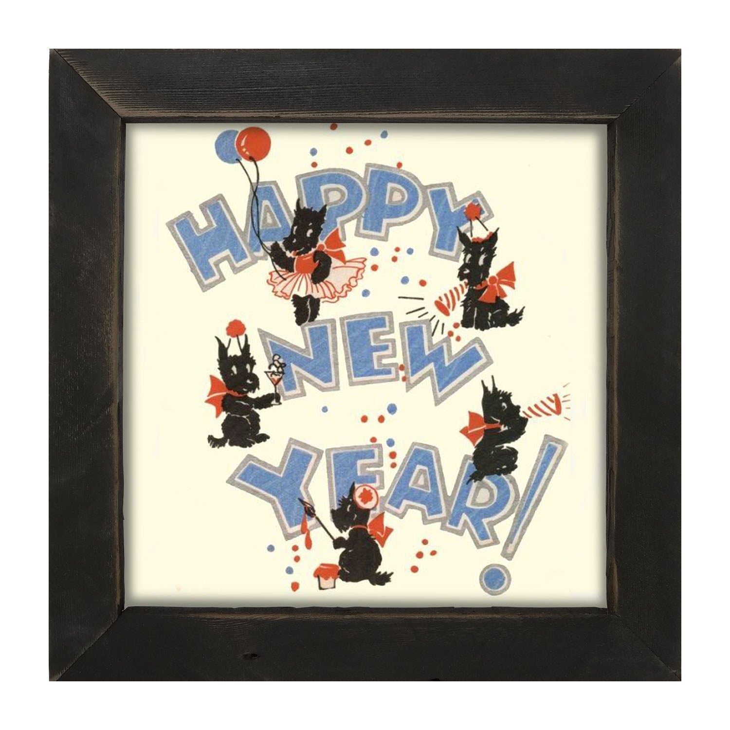 Happy New Years Scotties - Framed art
