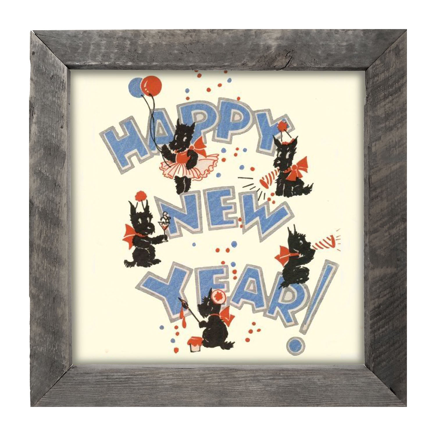 Happy New Years Scotties - Framed art