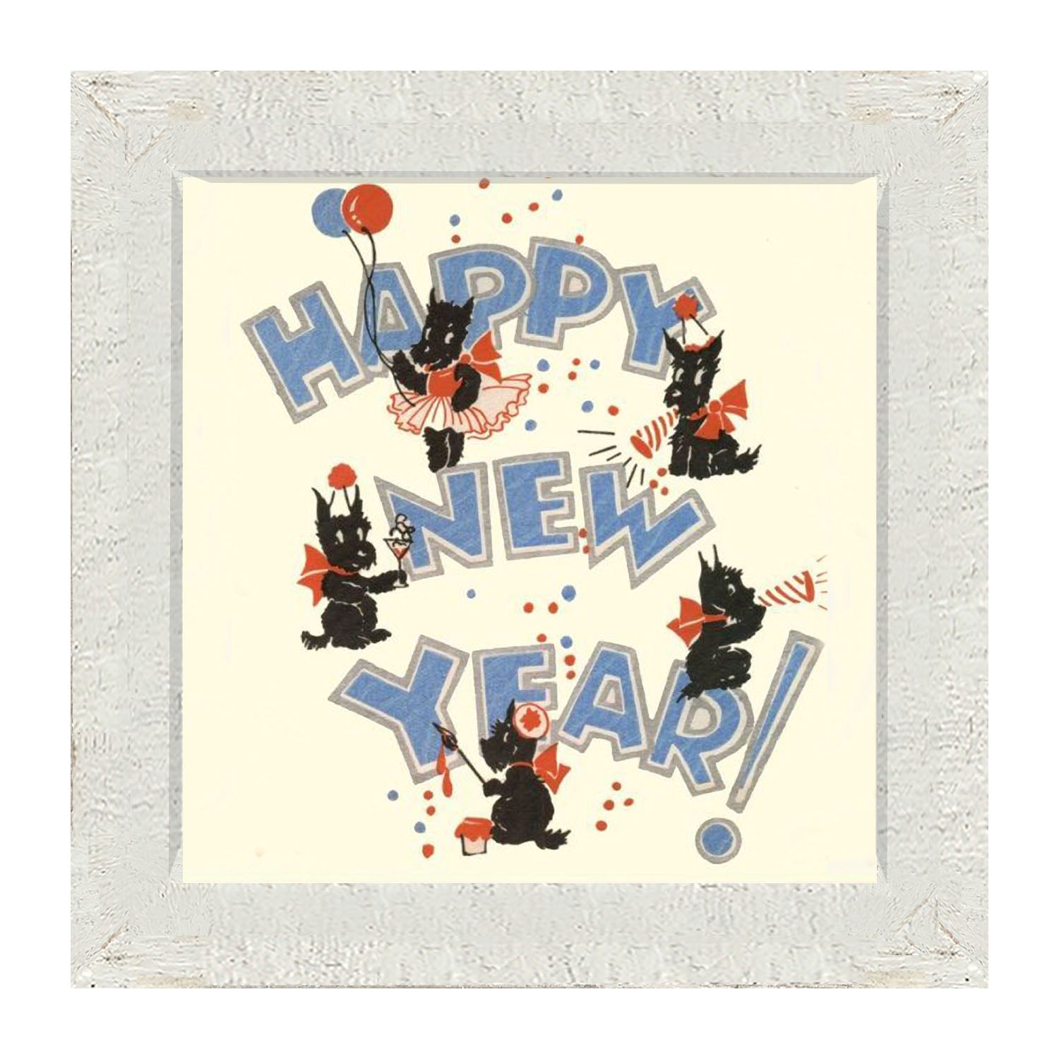 Happy New Years Scotties - Framed art