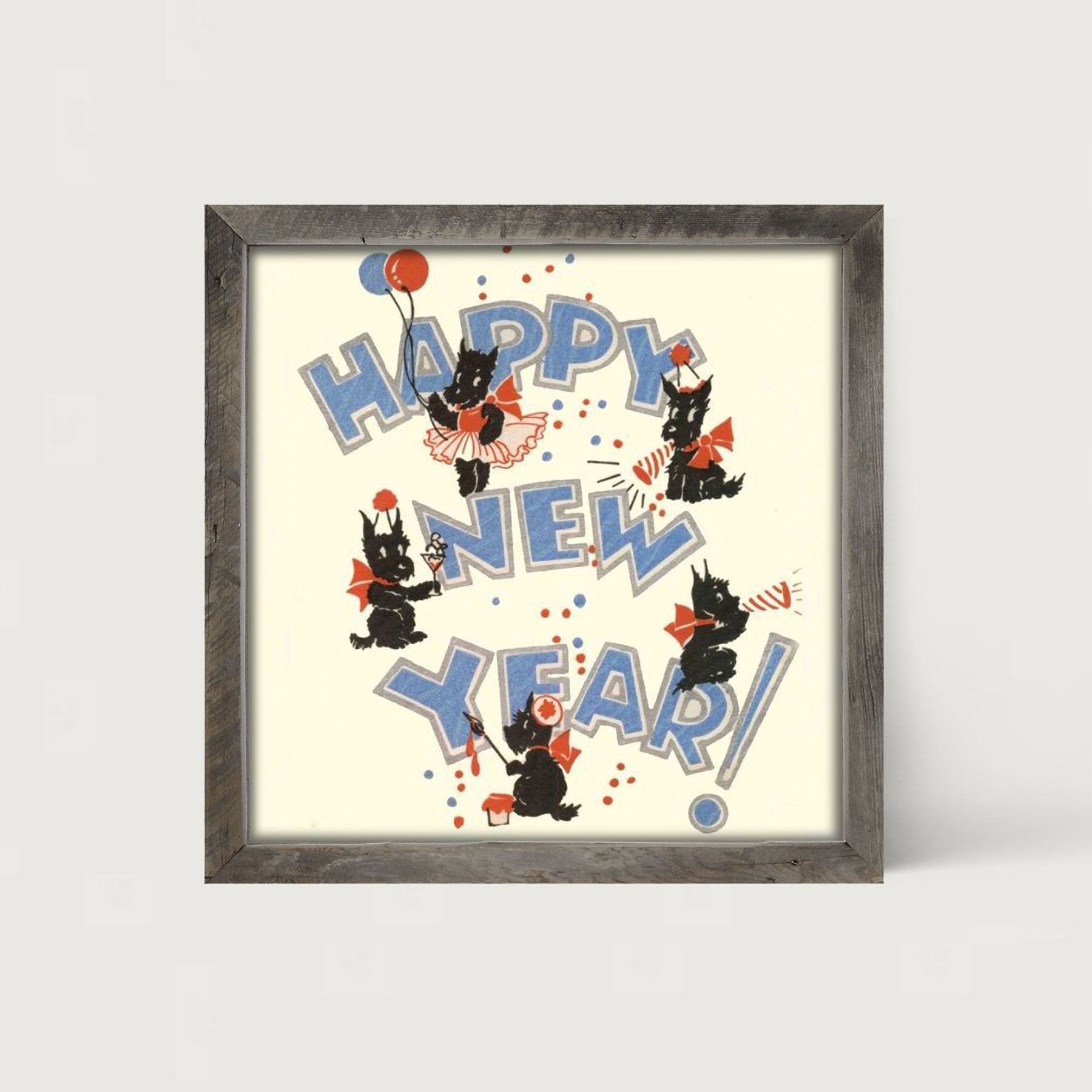 Happy New Years Scotties - Framed art