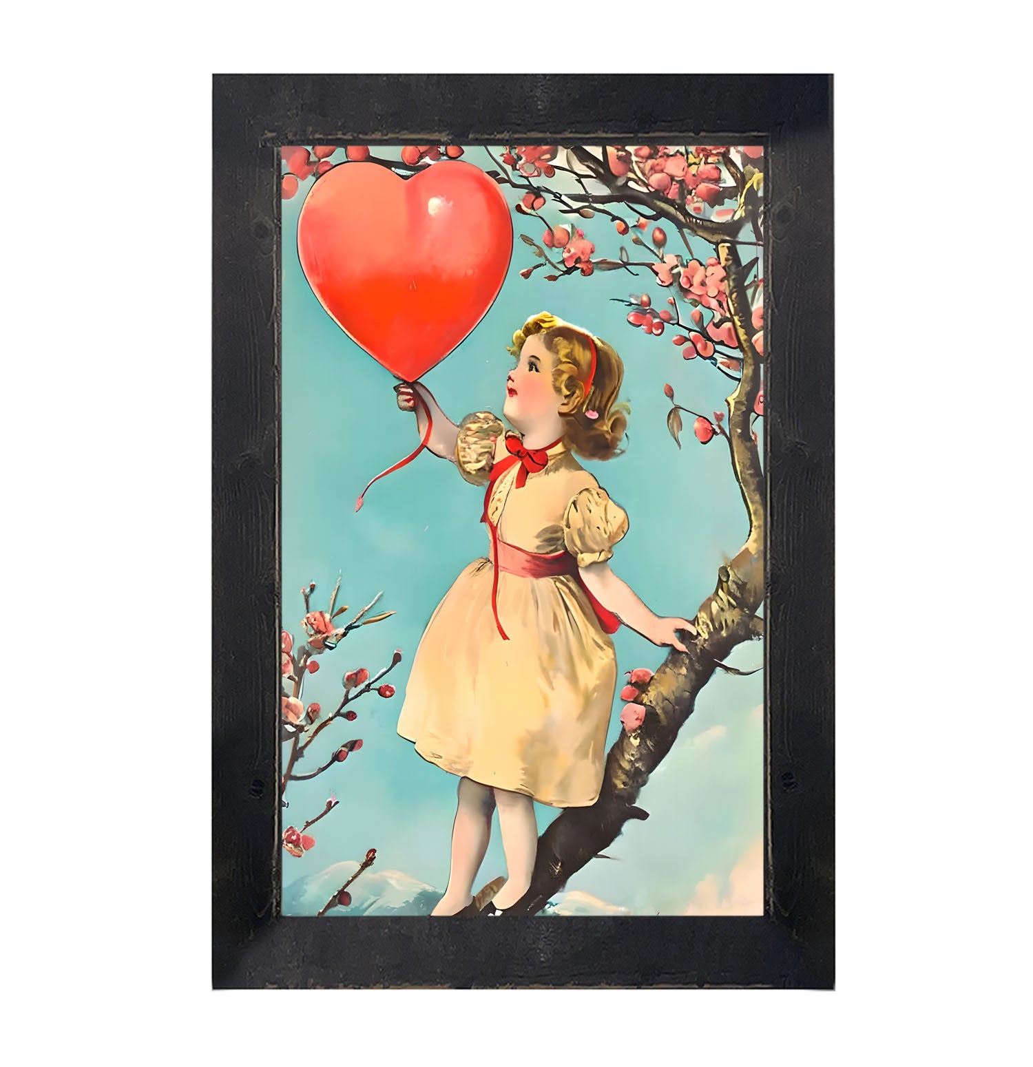 Girl with a Heart Balloon - Framed Art