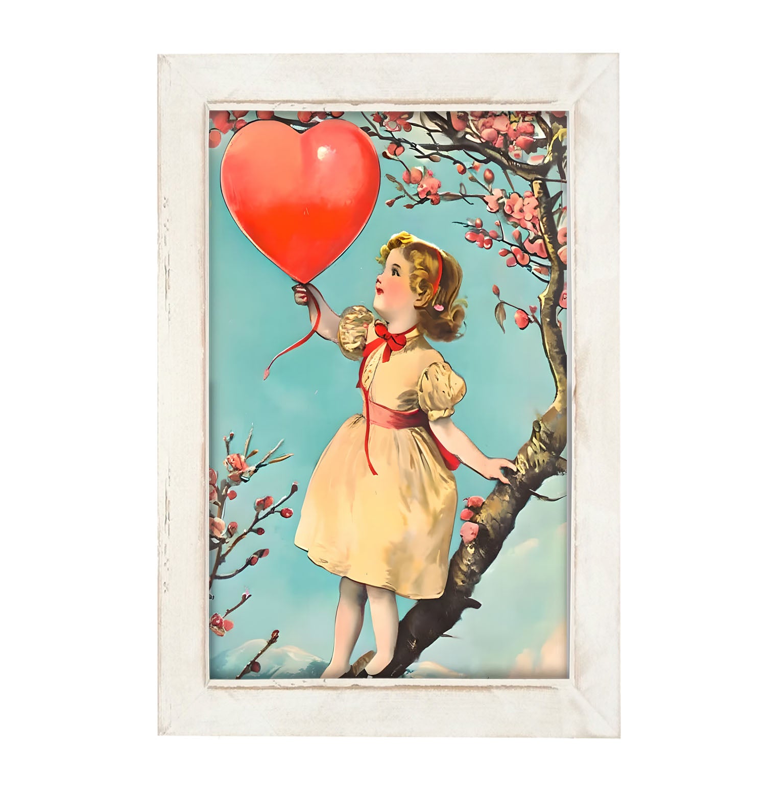 Girl with a Heart Balloon - Framed Art