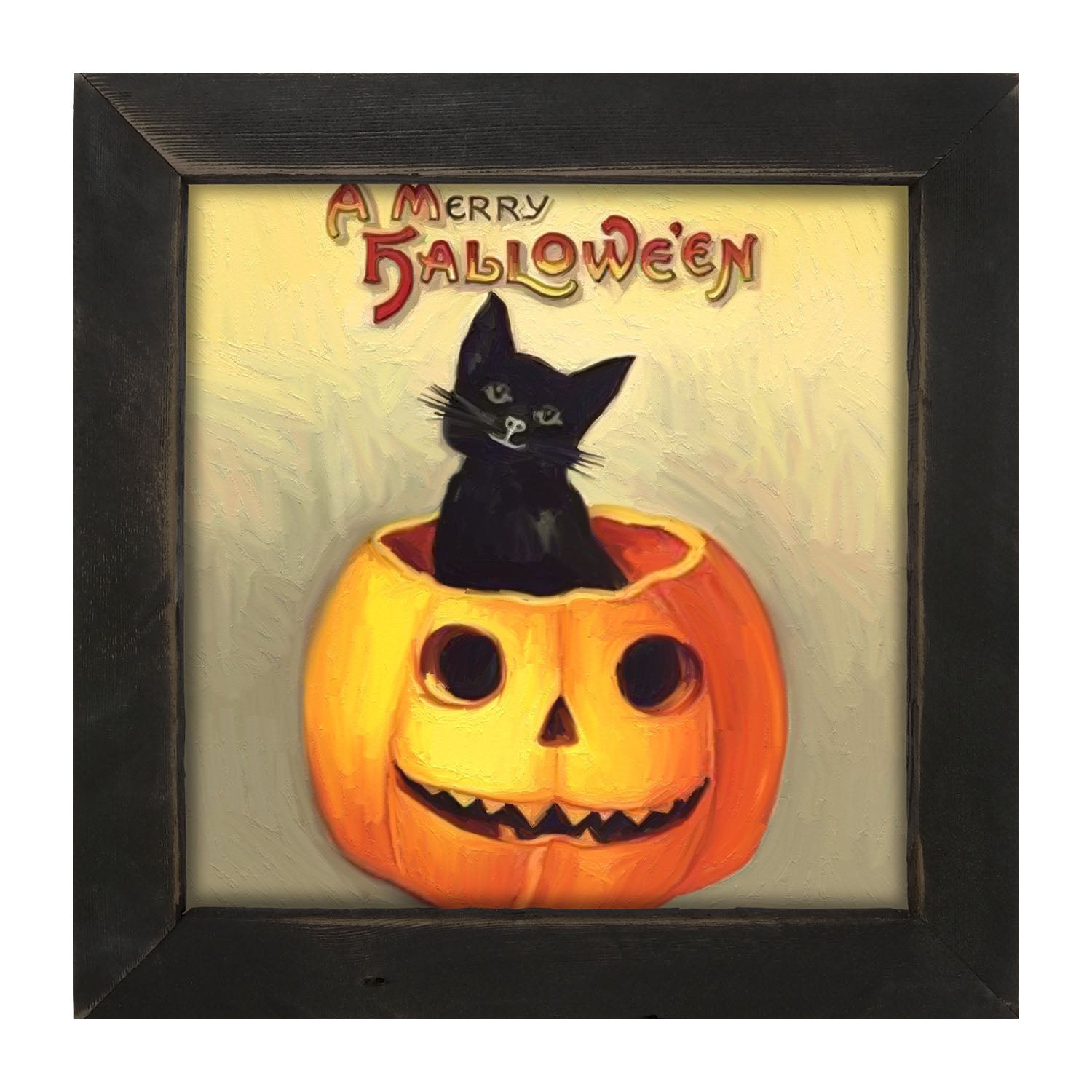Black Cat in Jack-o-lantern - Framed art