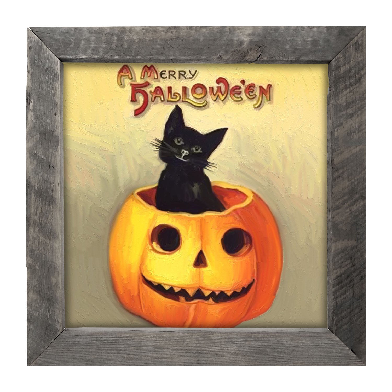 Black Cat in Jack-o-lantern - Framed art