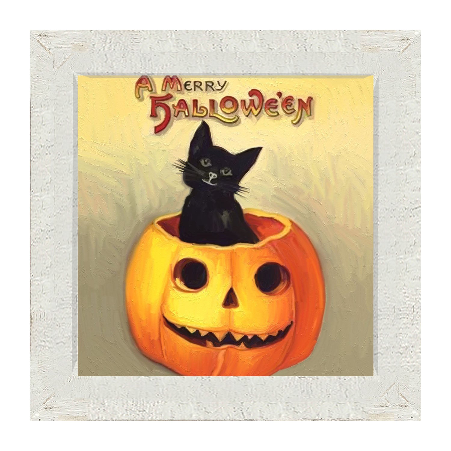Black Cat in Jack-o-lantern - Framed art