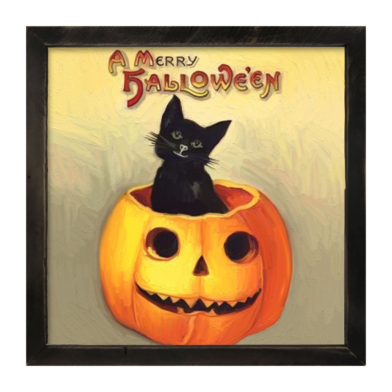 Black Cat in Jack-o-lantern - Framed art