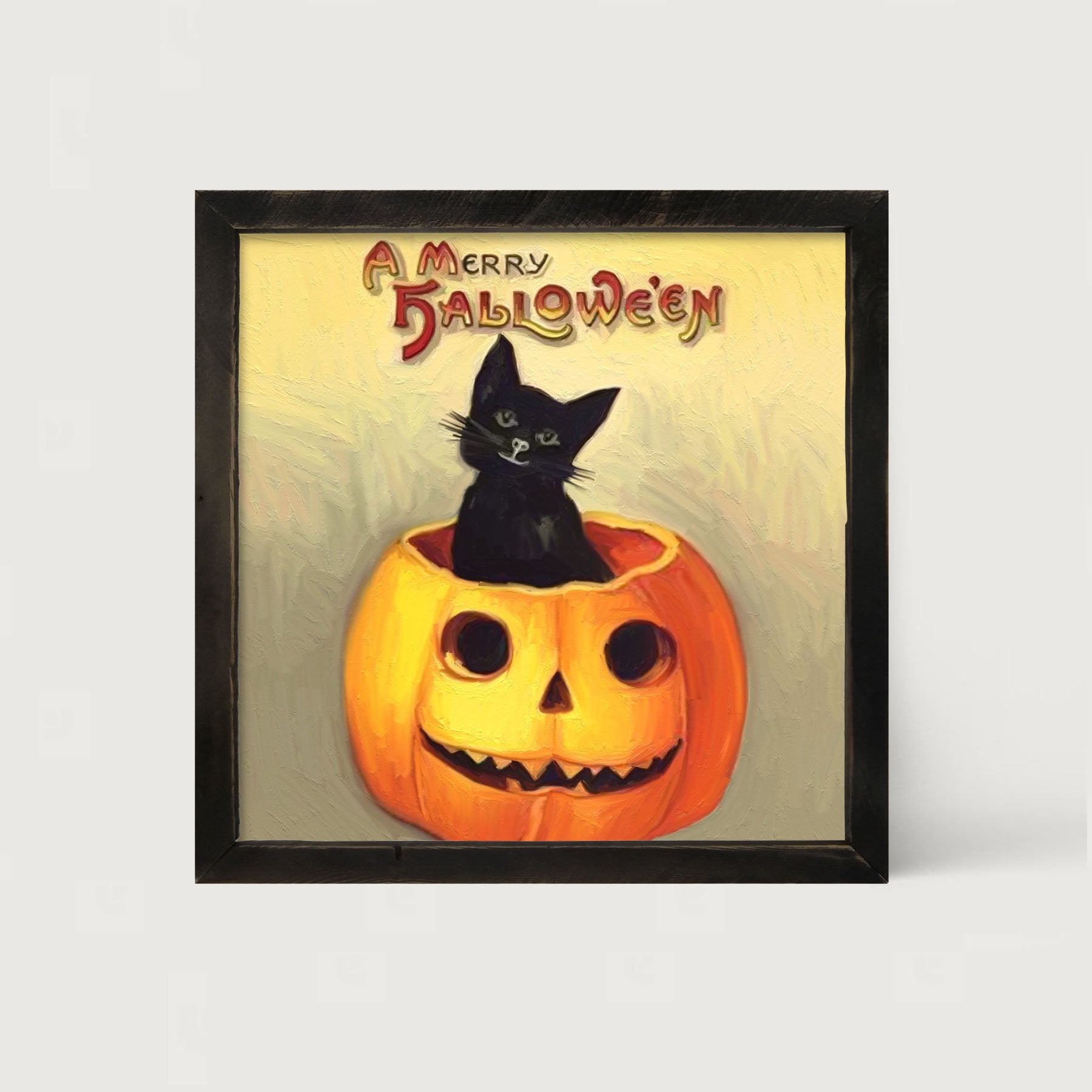 Black Cat in Jack-o-lantern - Framed art