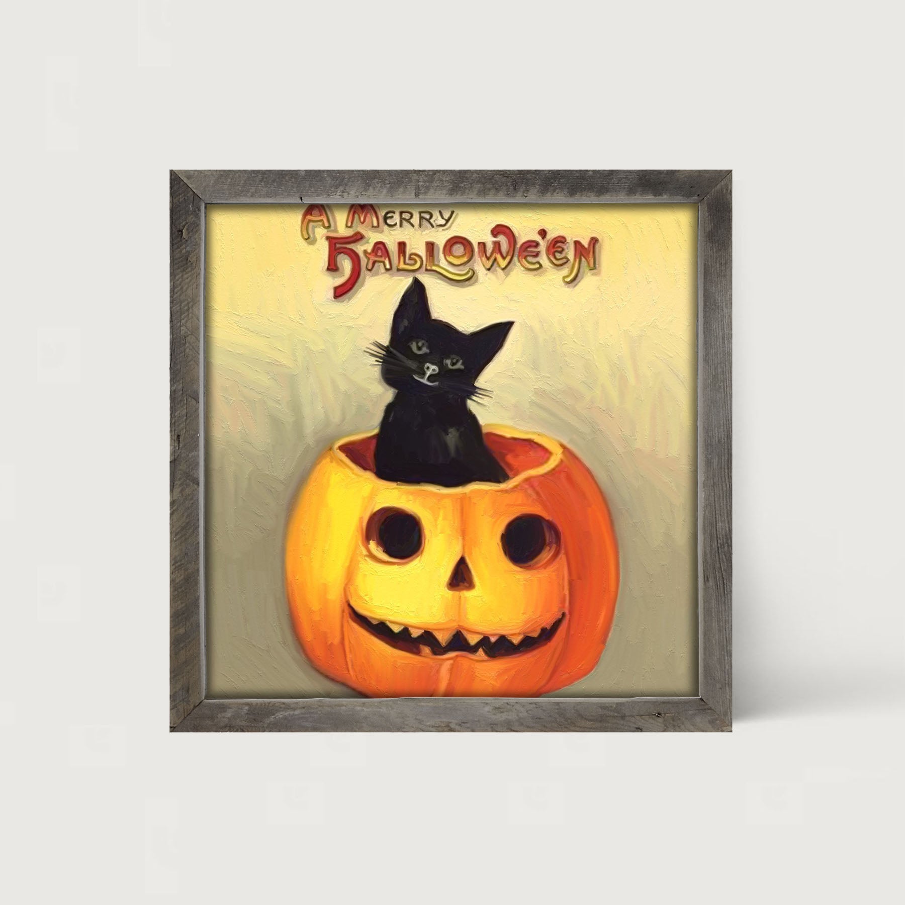 Black Cat in Jack-o-lantern - Framed art