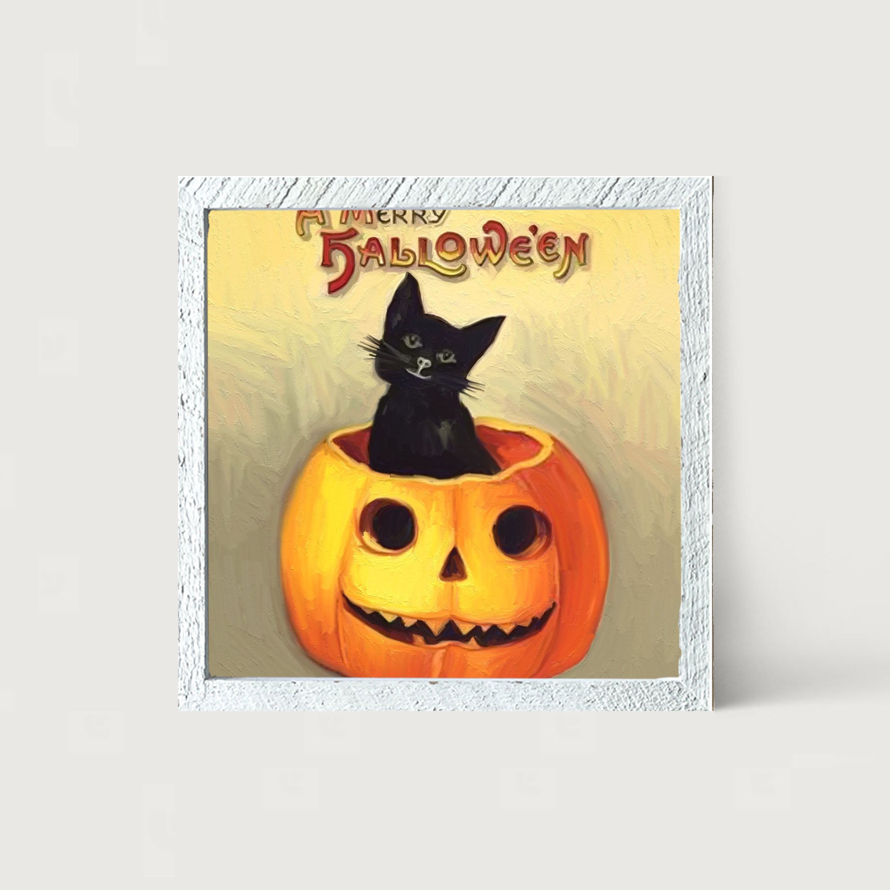 Black Cat in Jack-o-lantern - Framed art