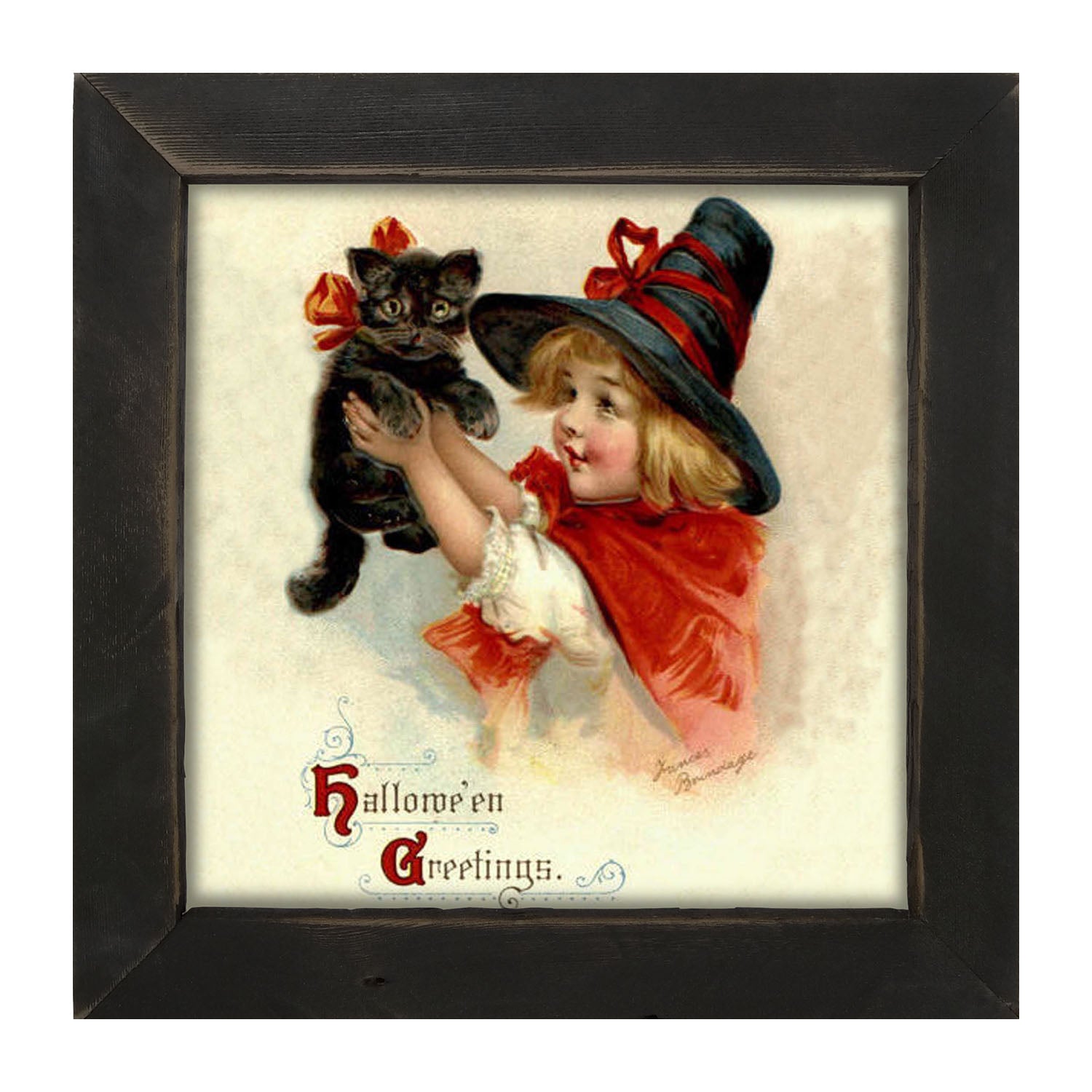Girl with Black Cat - Framed art