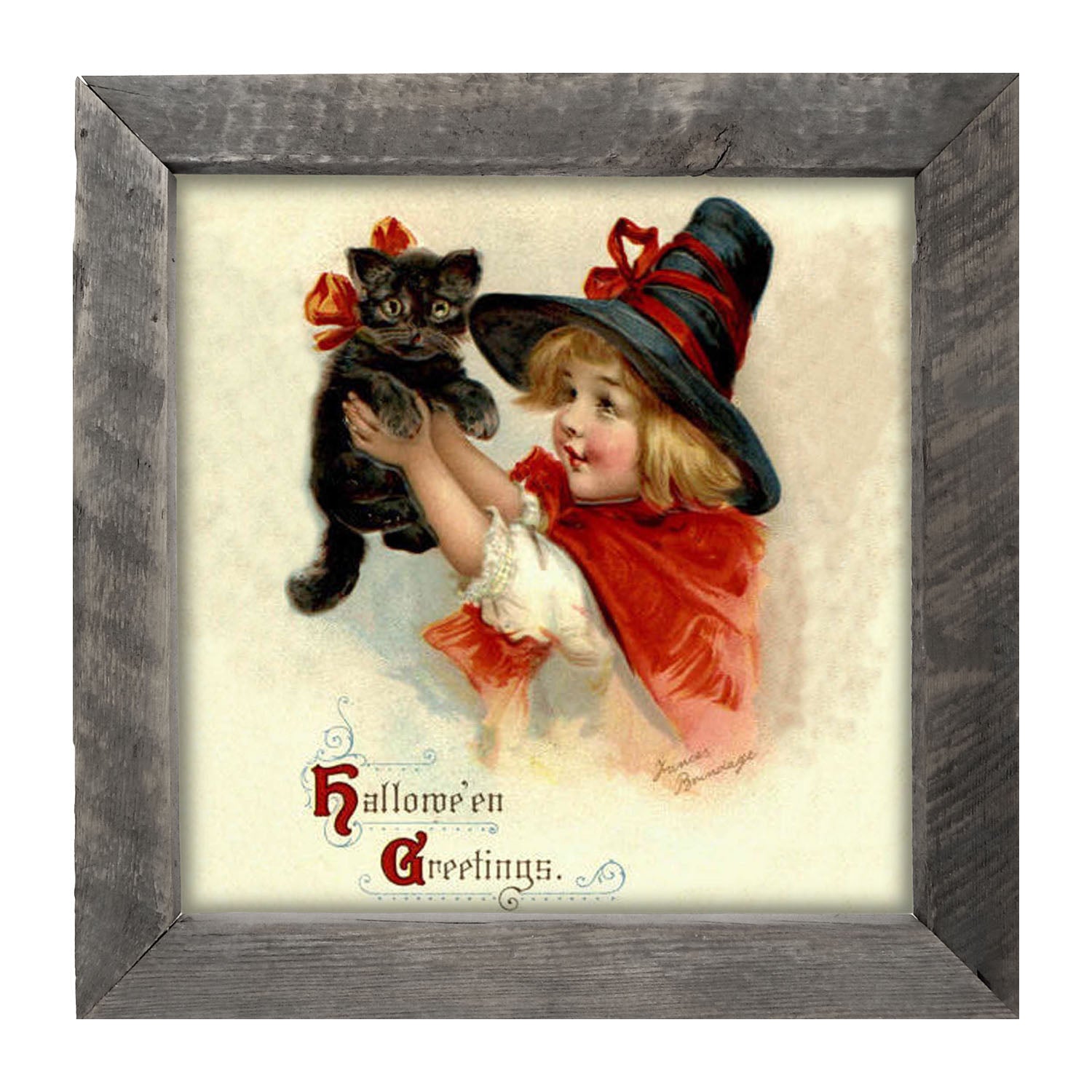 Girl with Black Cat - Framed art
