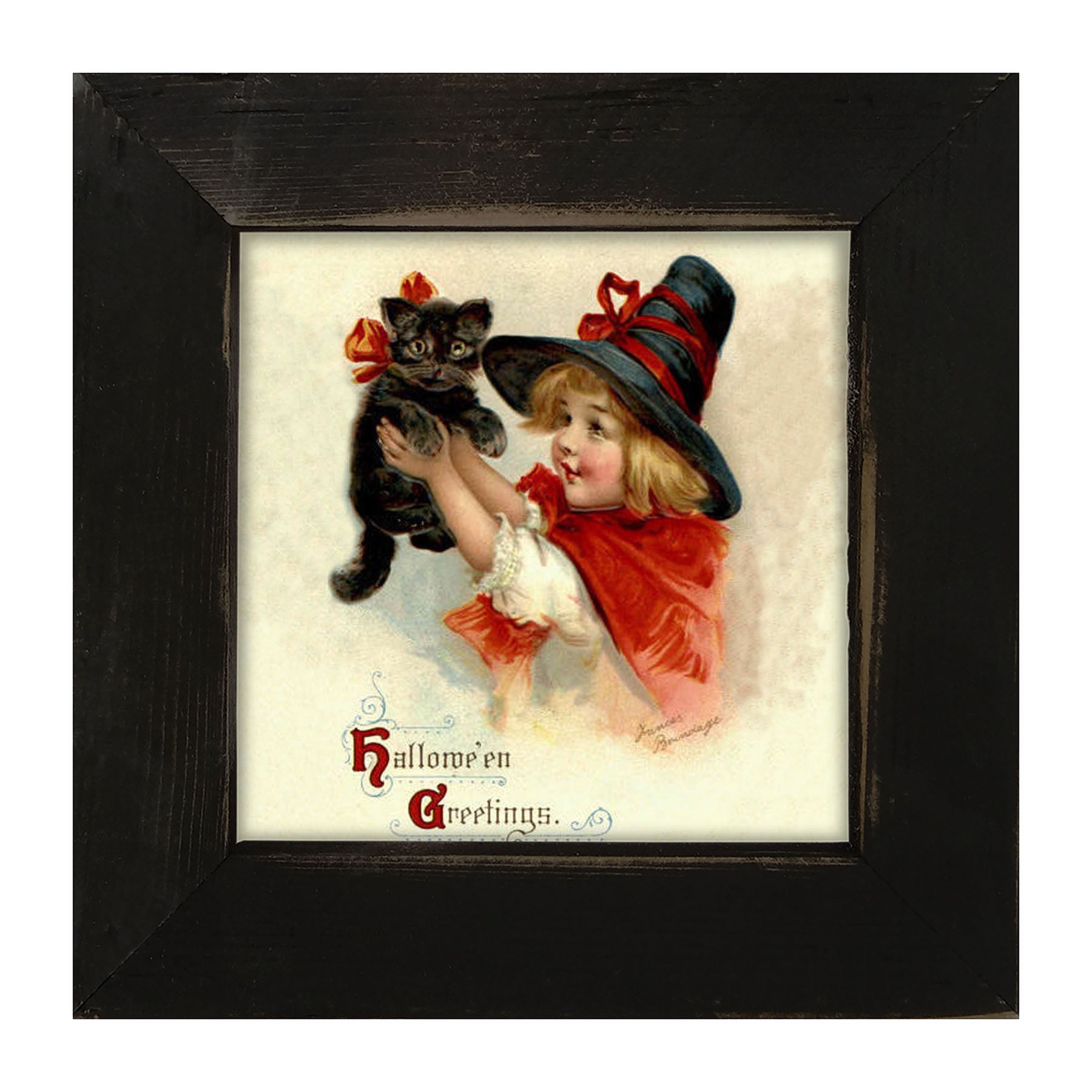 Girl with Black Cat - Framed art