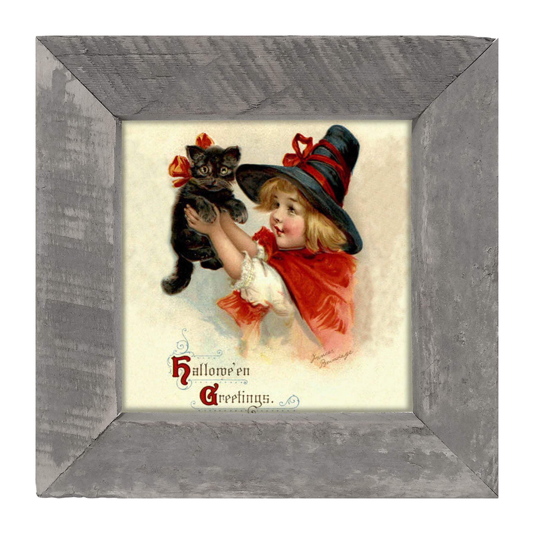 Girl with Black Cat - Framed art