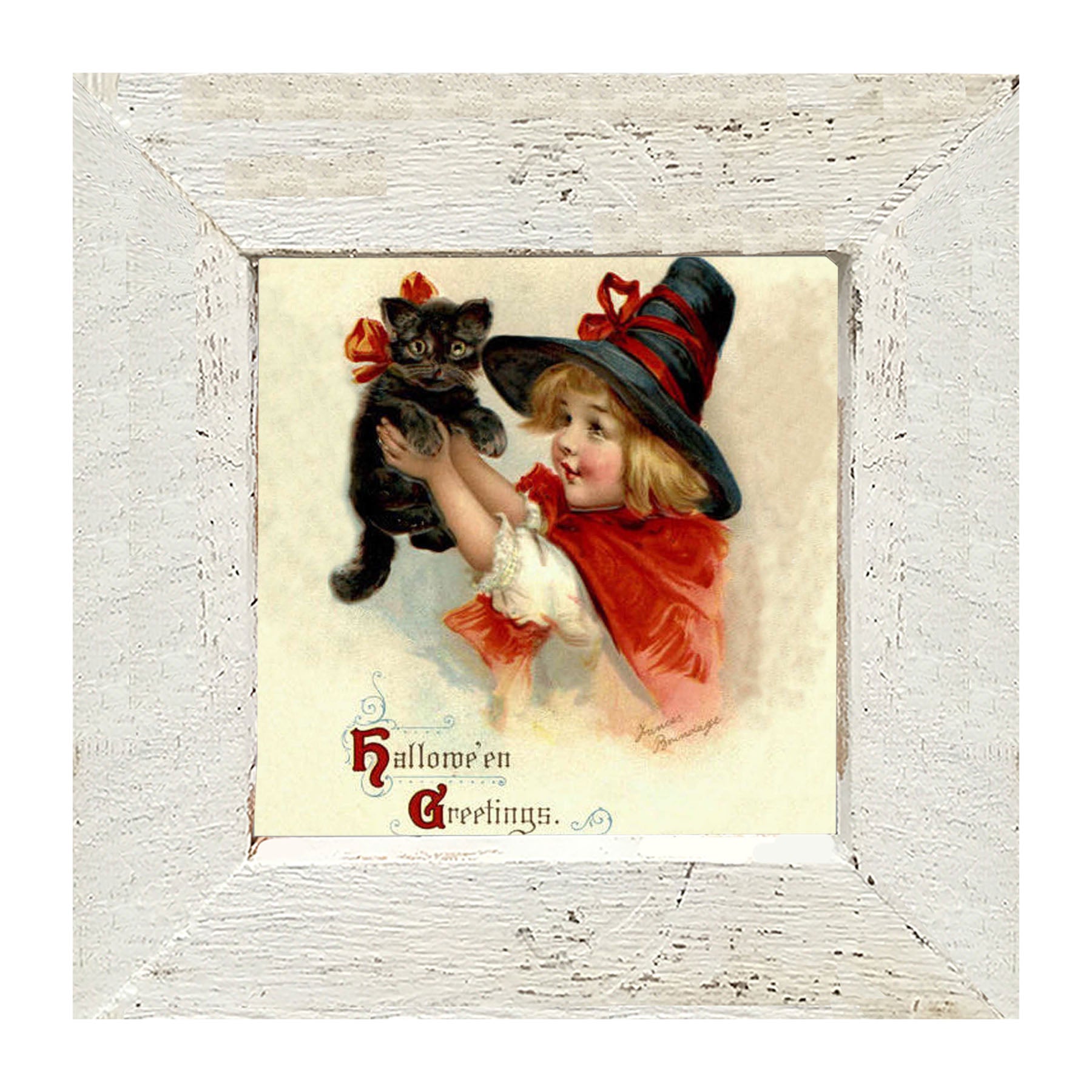 Girl with Black Cat - Framed art