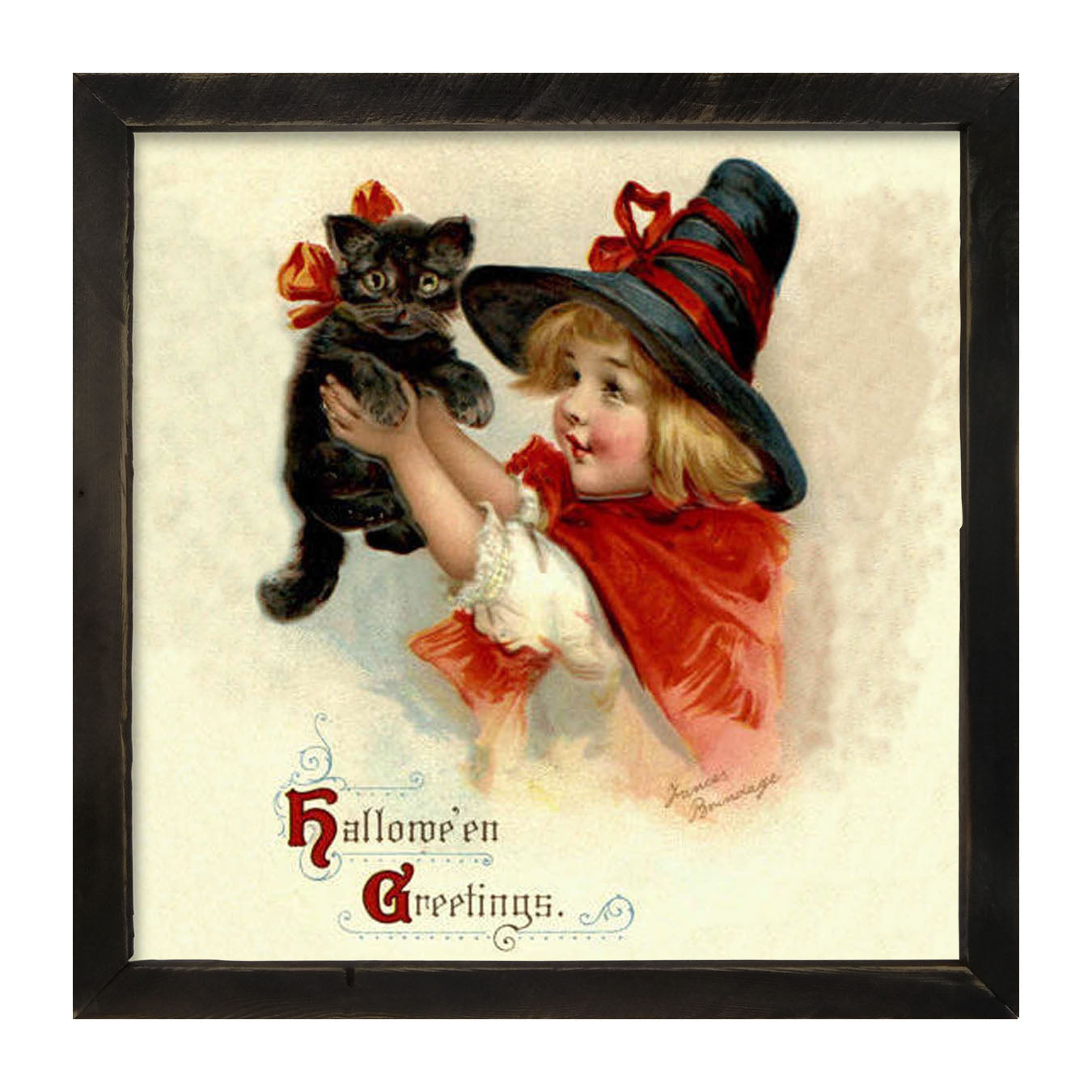 Girl with Black Cat - Framed art
