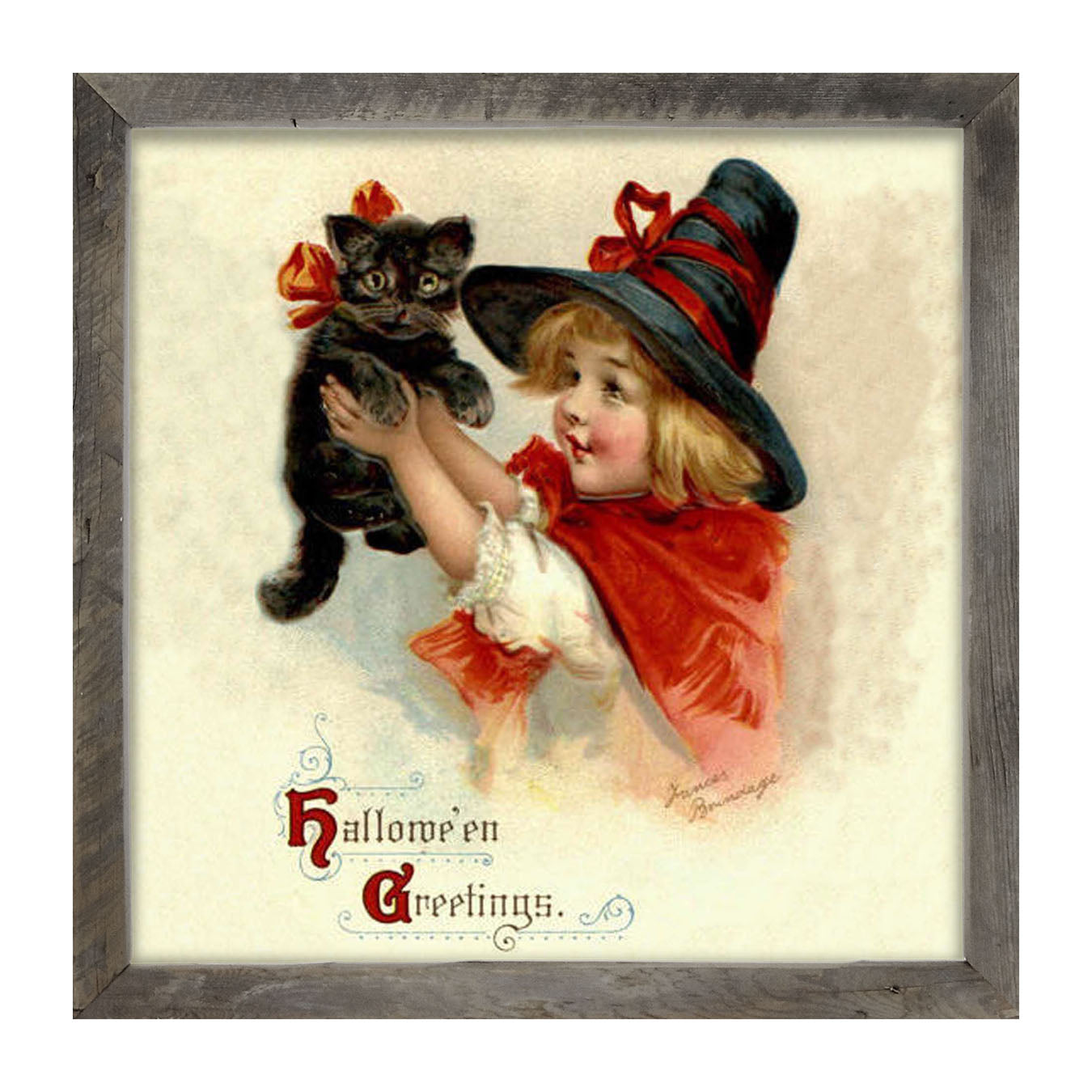 Girl with Black Cat - Framed art