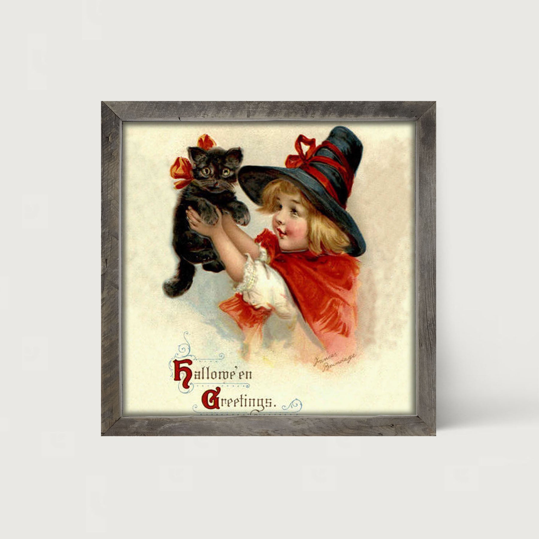 Girl with Black Cat - Framed art