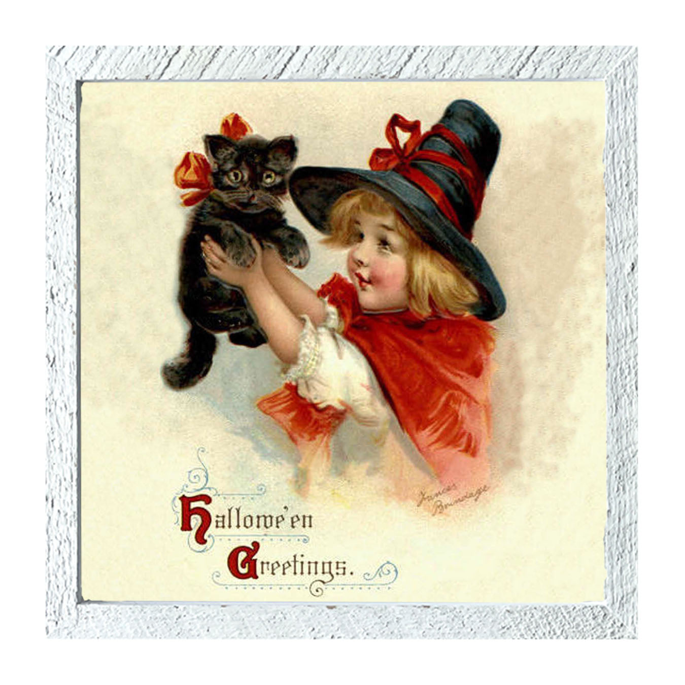 Girl with Black Cat - Framed art