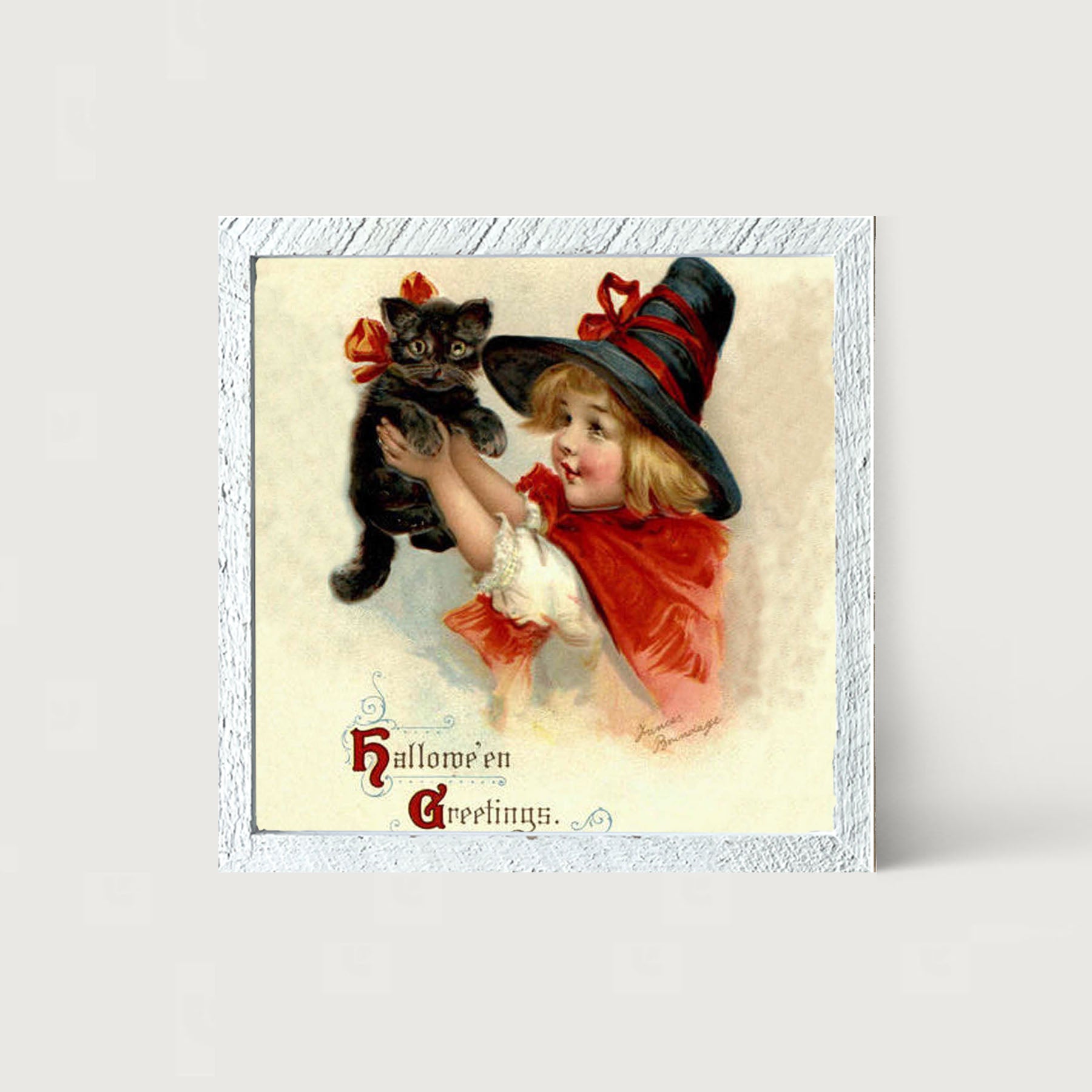 Girl with Black Cat - Framed art